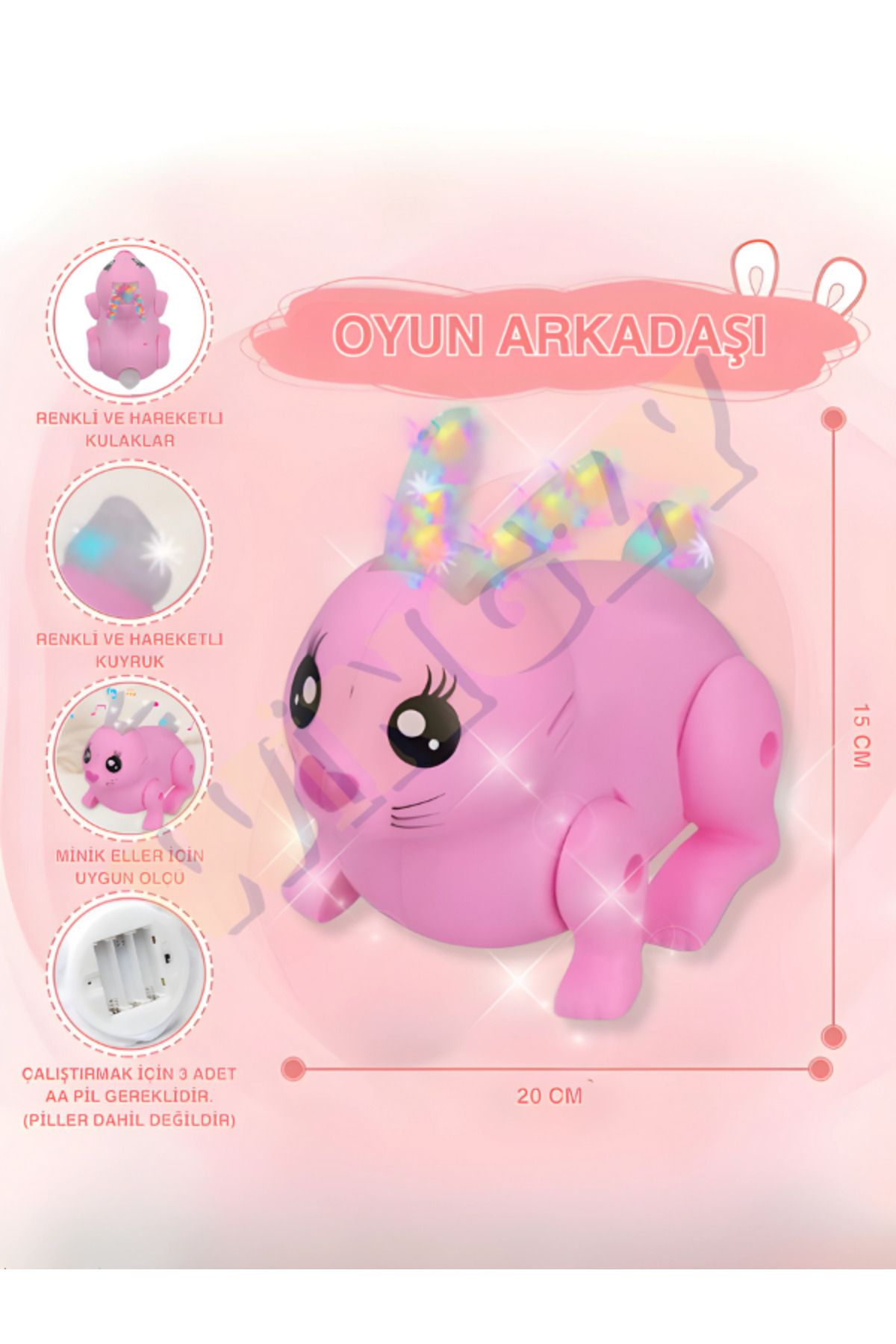 Wingzy Sesli ve Işıklı Sevimli Hareketli Tavşan 13 Cm Sesli Müzikli Hareketli Kuyruklu Tavşan fotoğrafı 2 (önizleme)