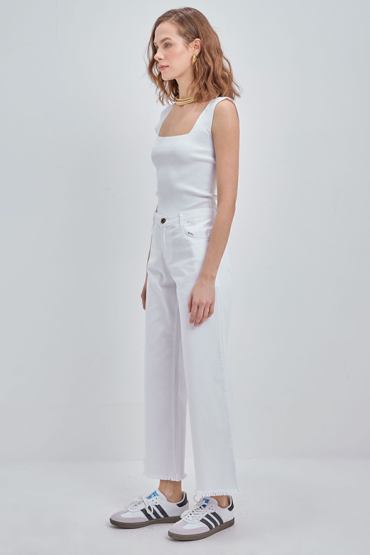 ALLDAY-White Cotton Tasseled Trousers 3