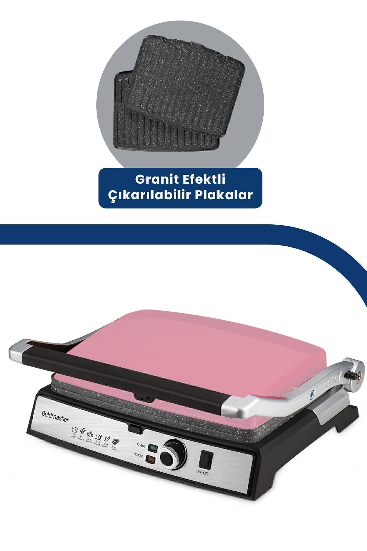 GOLDMASTER-Tostmix Pink Stainless Steel 2000 Watt Granite Removable Plate Toaster and Grill Machine 4