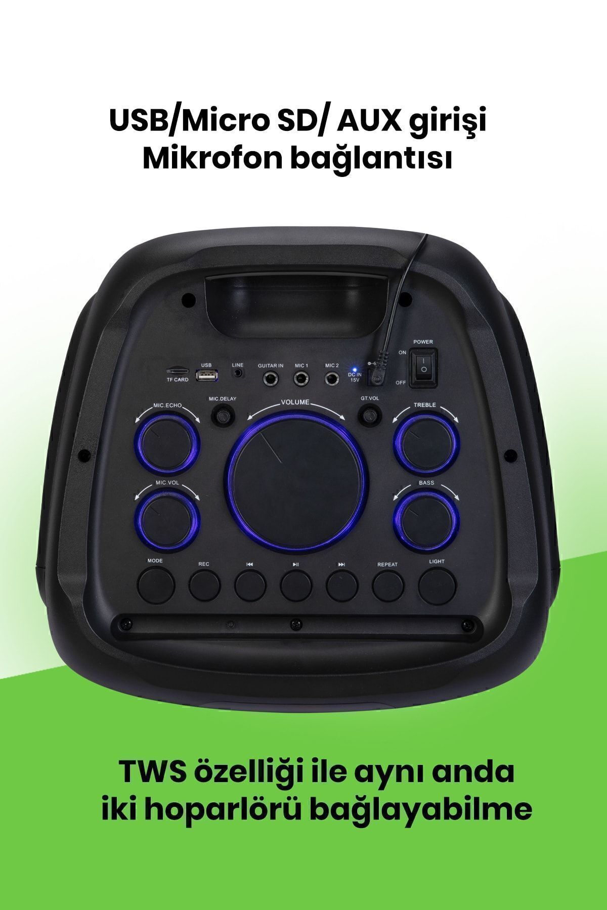 Taşınabilir Şarj Edilebilir Party Box Işıklı Bluetooth Hoparlör 3