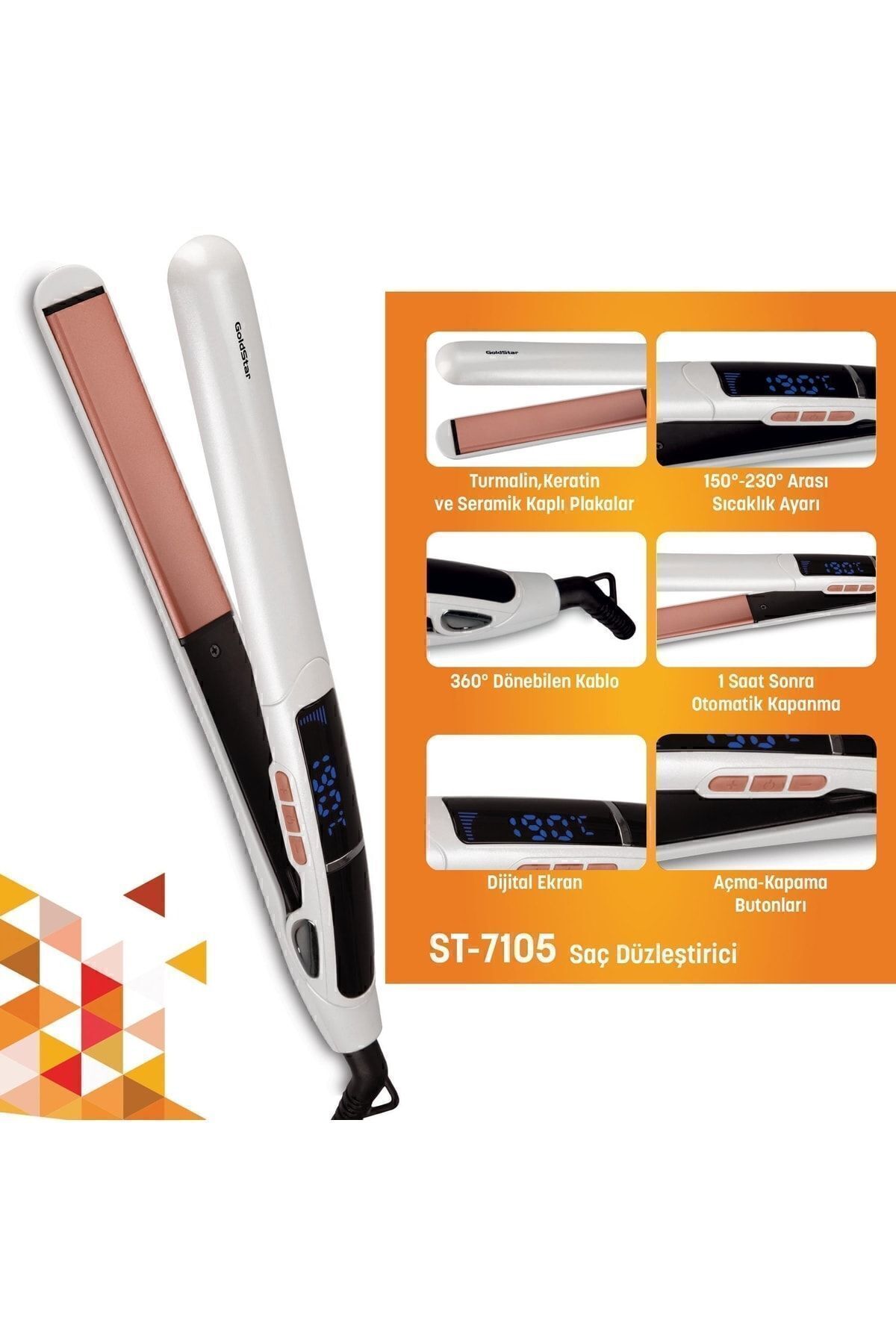 GoldStar St7105 Dijital Turmalin Keratin Seramik Ince Plakalı Saç
