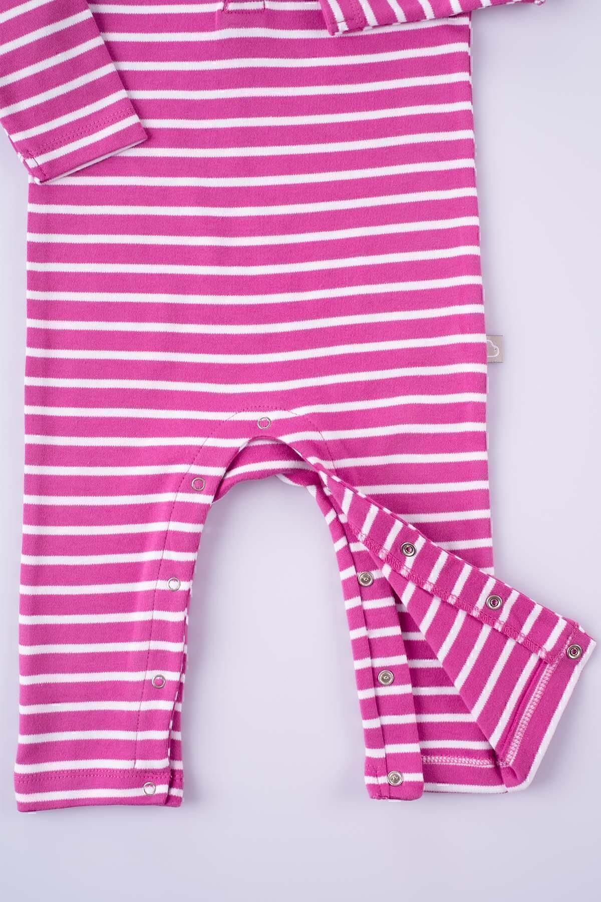Boumini Bebek Uzun Kollu Çıtçıtlı Tulum Çizgili Fuşya fotoğrafı 3 (önizleme)