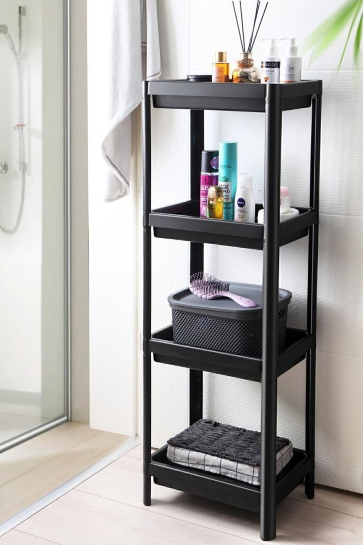 Omaş Household Product 4-Tier Bathroom Shelf Unit Black Bathroom ...