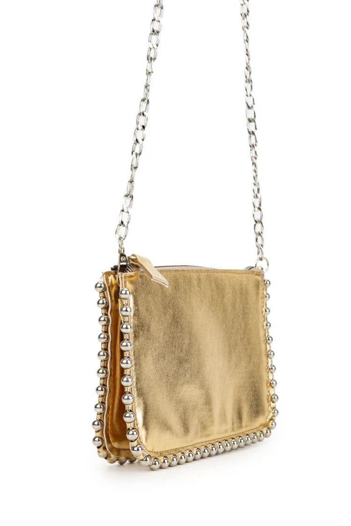 erdeModa Aksesuar Kadın Gold Metal Boncuklu Clutch Kadın Çapraz Çanta görsel 3