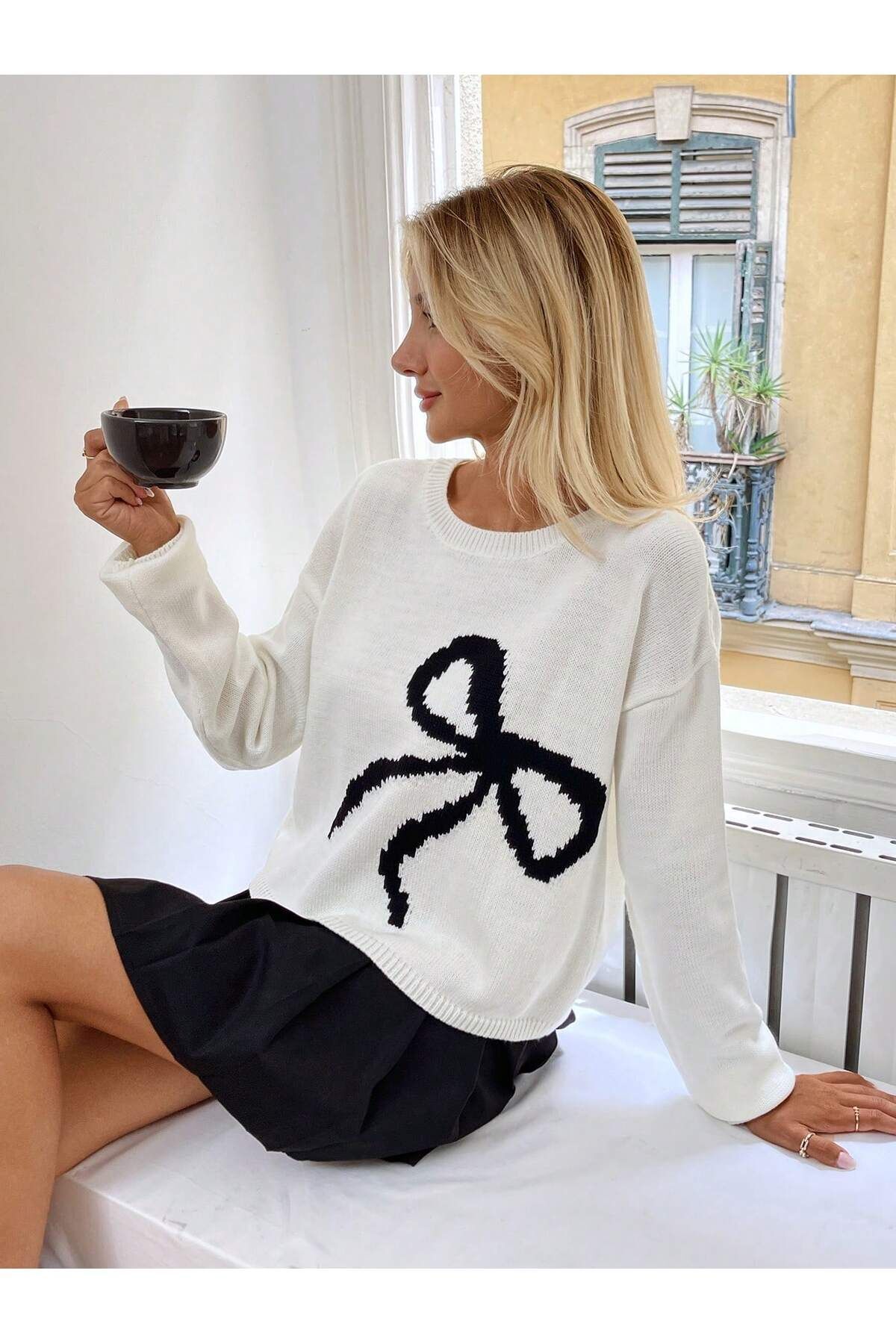 Puella  FİYONK KEMİK SİYAH BİSKLET YAKA KAZAK - Görsel 6