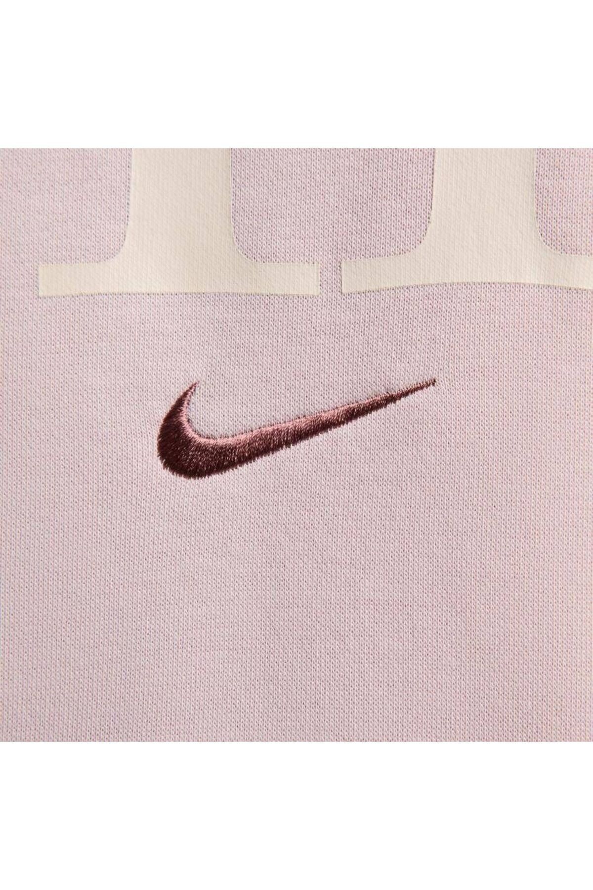 Nike-Phoenix Logo Pink Oversize Women's Sweatshirt - Fleece Crew-Neck Sportswear 6