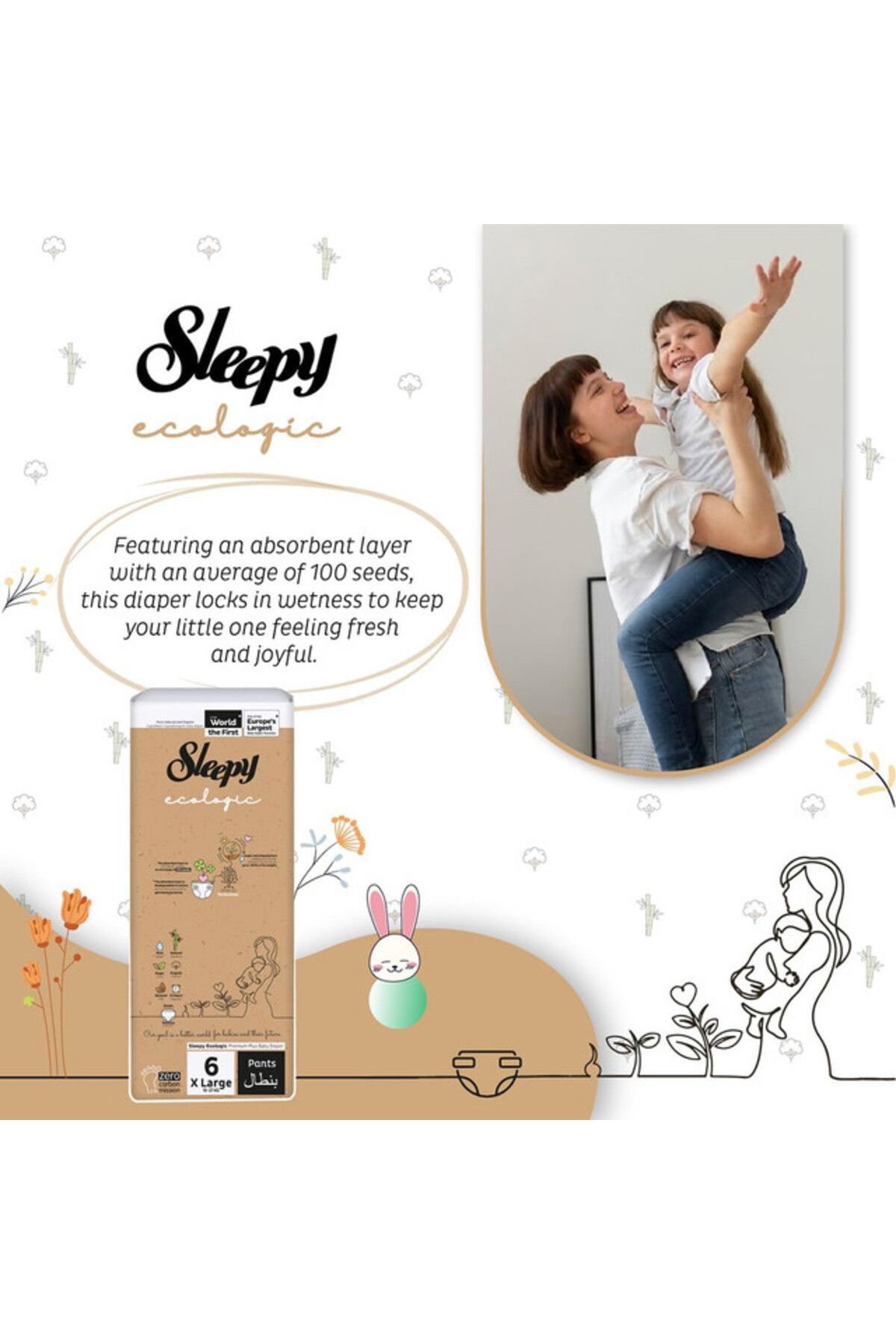 Sleepy-Ecologic Pants Size 6 | 2x32 Count | Eco-Friendly | Hypoallergenic | Absorbent | All-Natural 5