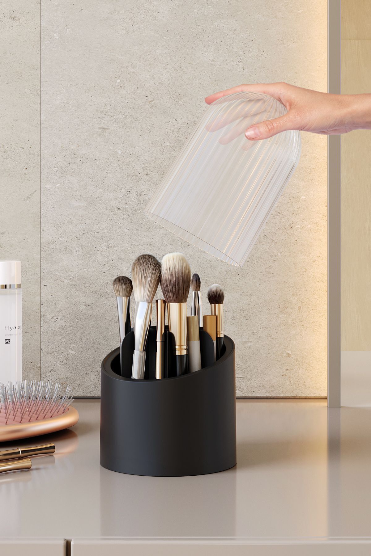 Pufwin Home Pensula De Machiaj Și Organizator Cosmetic De Lux Cu Capac Transparent - Mărime unică