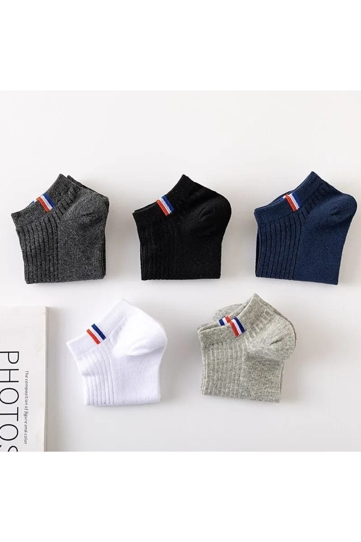 Atacık Çorap  5 Çift Erkek Bilek Çorap Farklı Renkli Lastik Şeritli Erkek Patik Çorap - Görsel 6