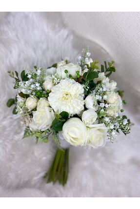 Buketlife Beyaz kasımpatlı güllü okaliptuslu gelin çiçeği ve yaka çiçeği