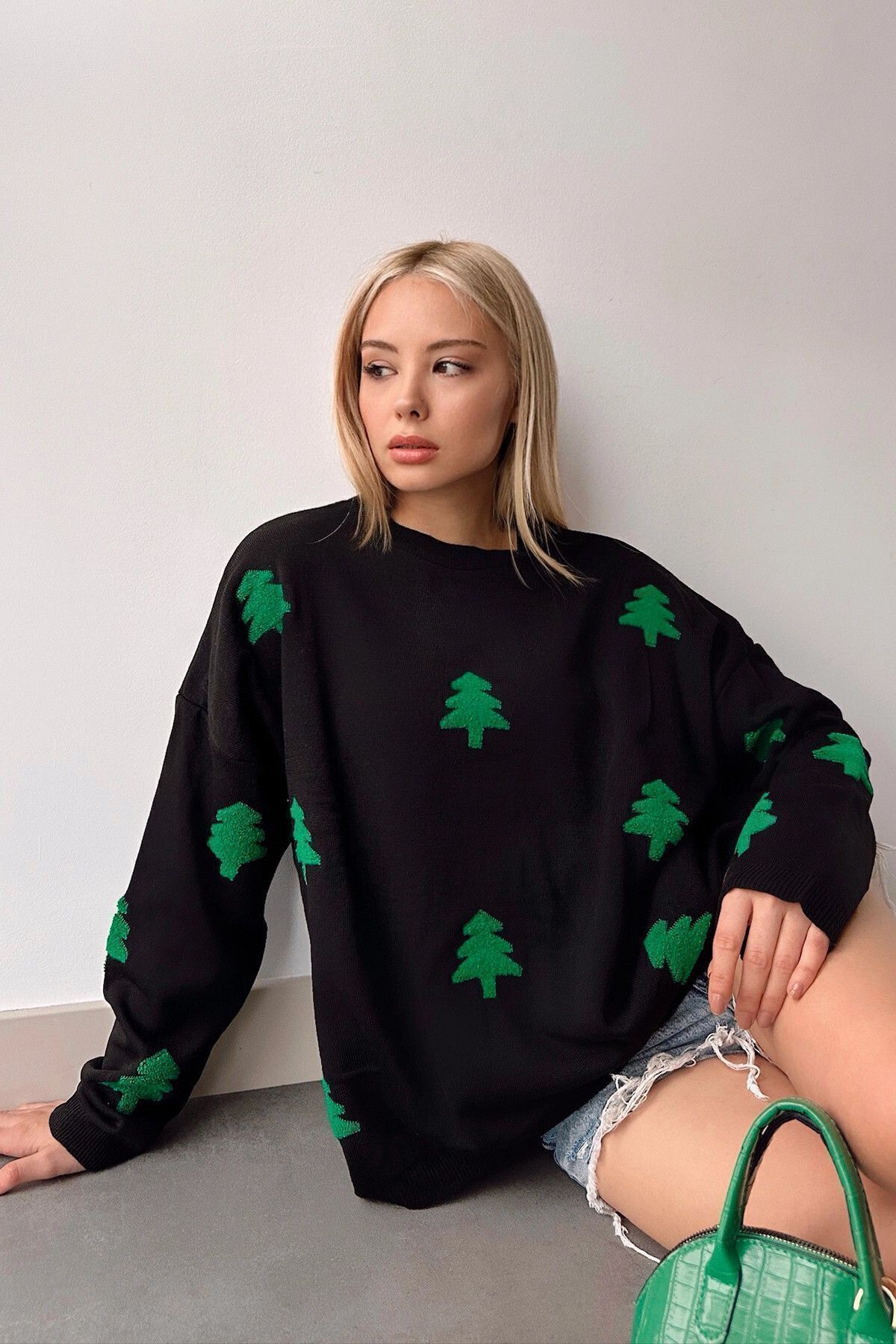bacc-Women's Black Oversize Knitwear Sweater Bc 231051 2