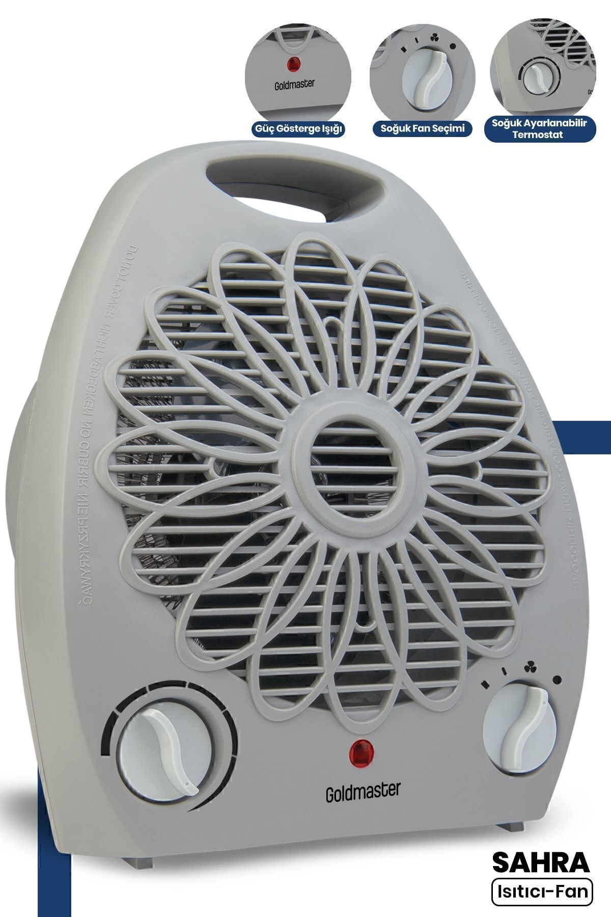 GOLDMASTER Sahra Gri 2000 Watt Isıya Dayanıklı Sıcak Ilık Soğuk Devrilme Emniyetli Isıtıcı Fan