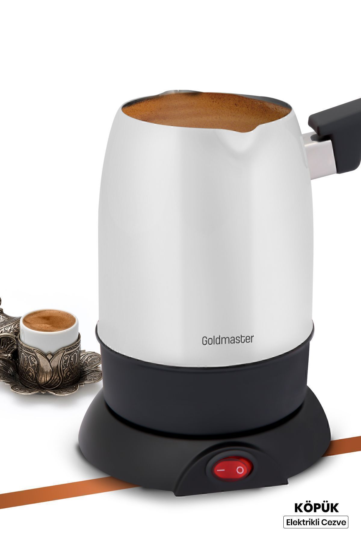 GOLDMASTER Köpük Inci Beyazı Çift Ağızlı Paslanmaz Çelik Elektrikli Cezve