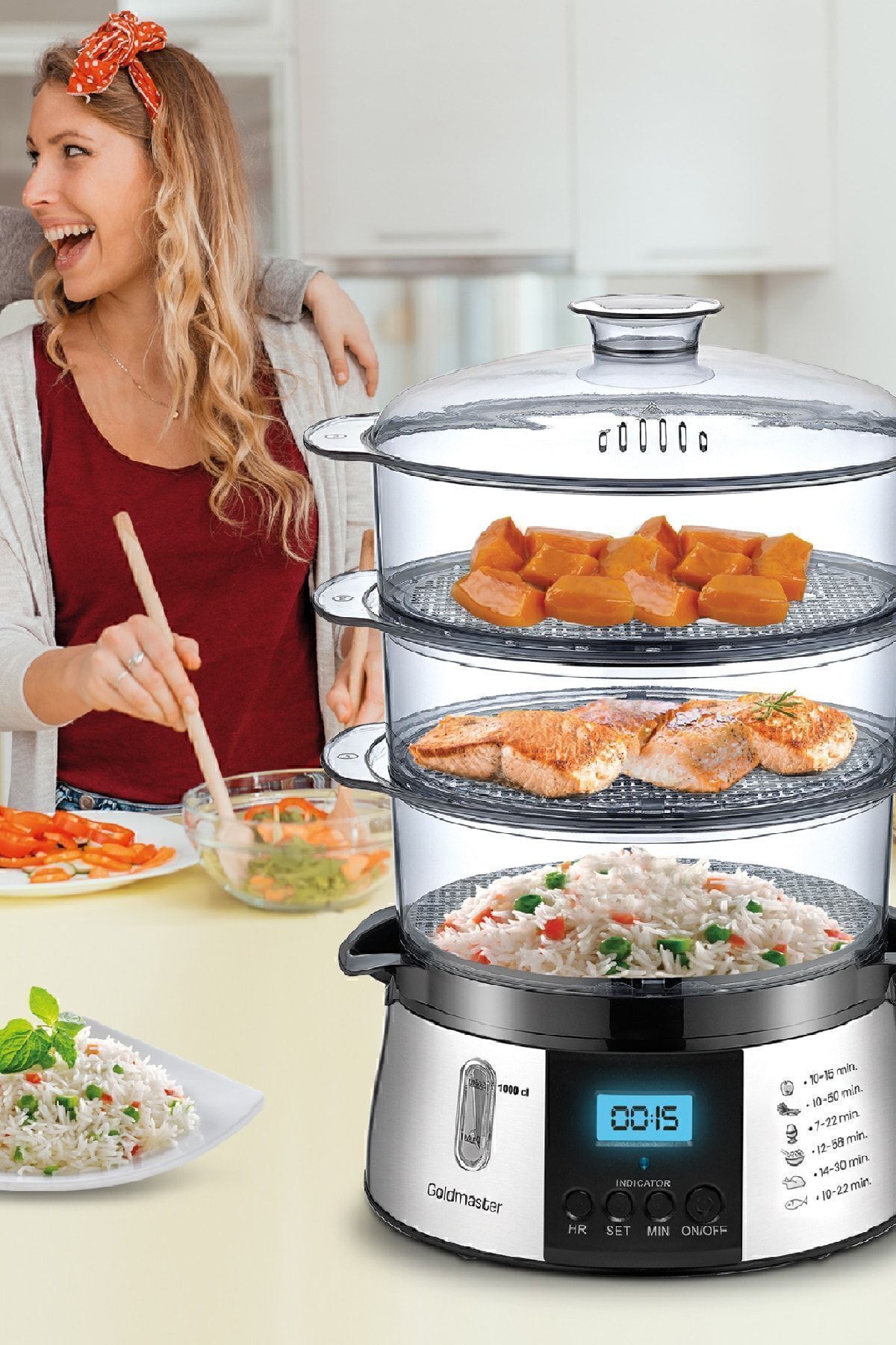 GOLDMASTER-Biofit 10 lt Digital Steamer with LED Display 120 Minutes Time Adjustment Gm7268d 7
