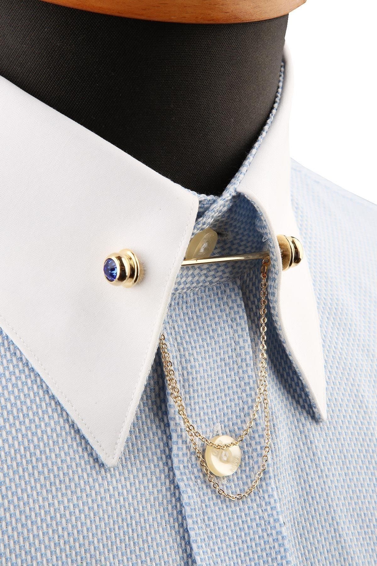  سنجاق یقه پیراهن زنجیری آبی سنگ GI214