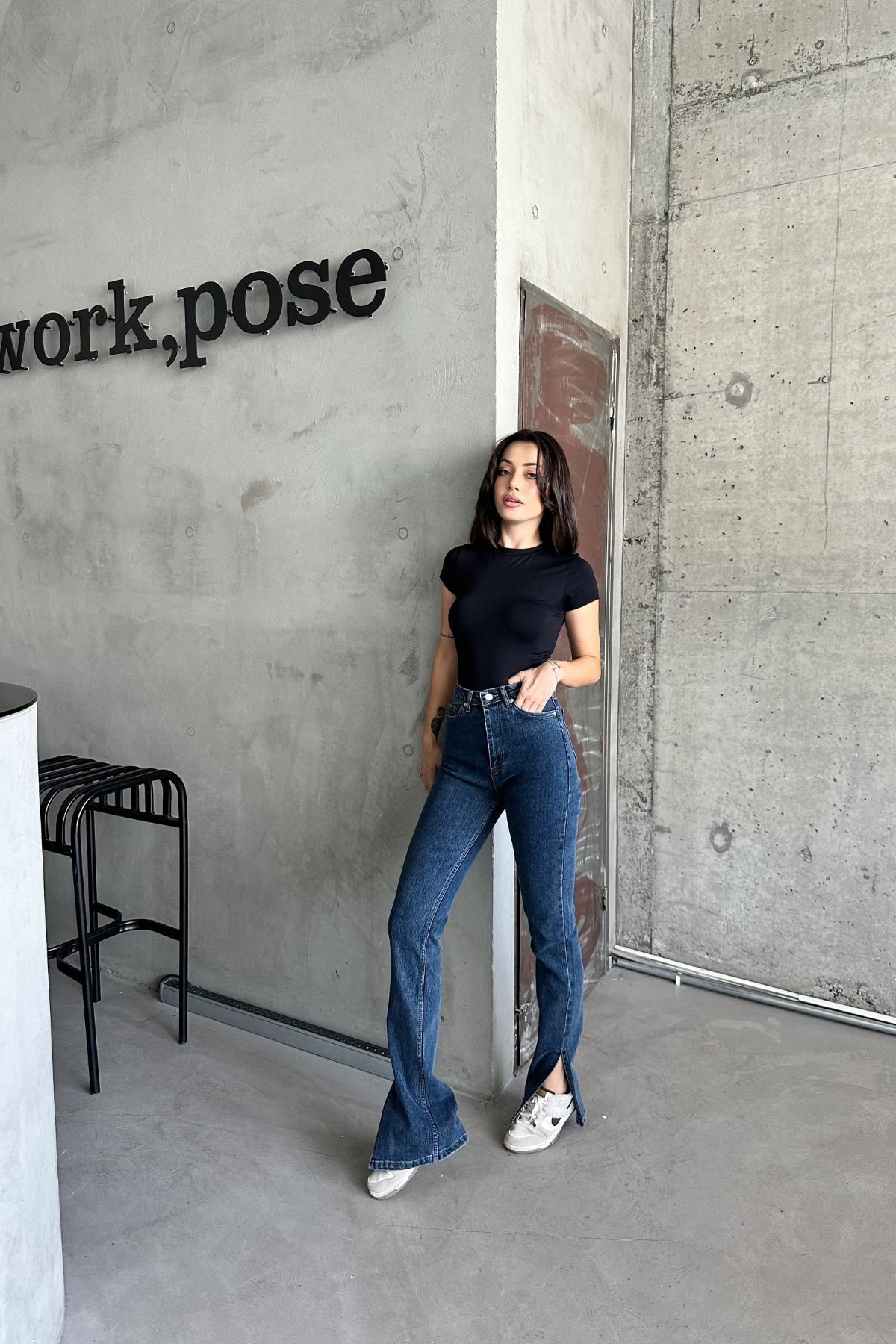 XRAY JEANS-Blugi elastici cu talie înaltă bleumarin - picior spaniol largi 4