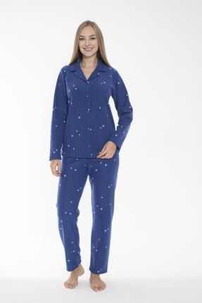 Estiva Kadın Kışlık Yıldız Desenli Önden Düğmeli Fitilli Polar Pijama Takımı ...