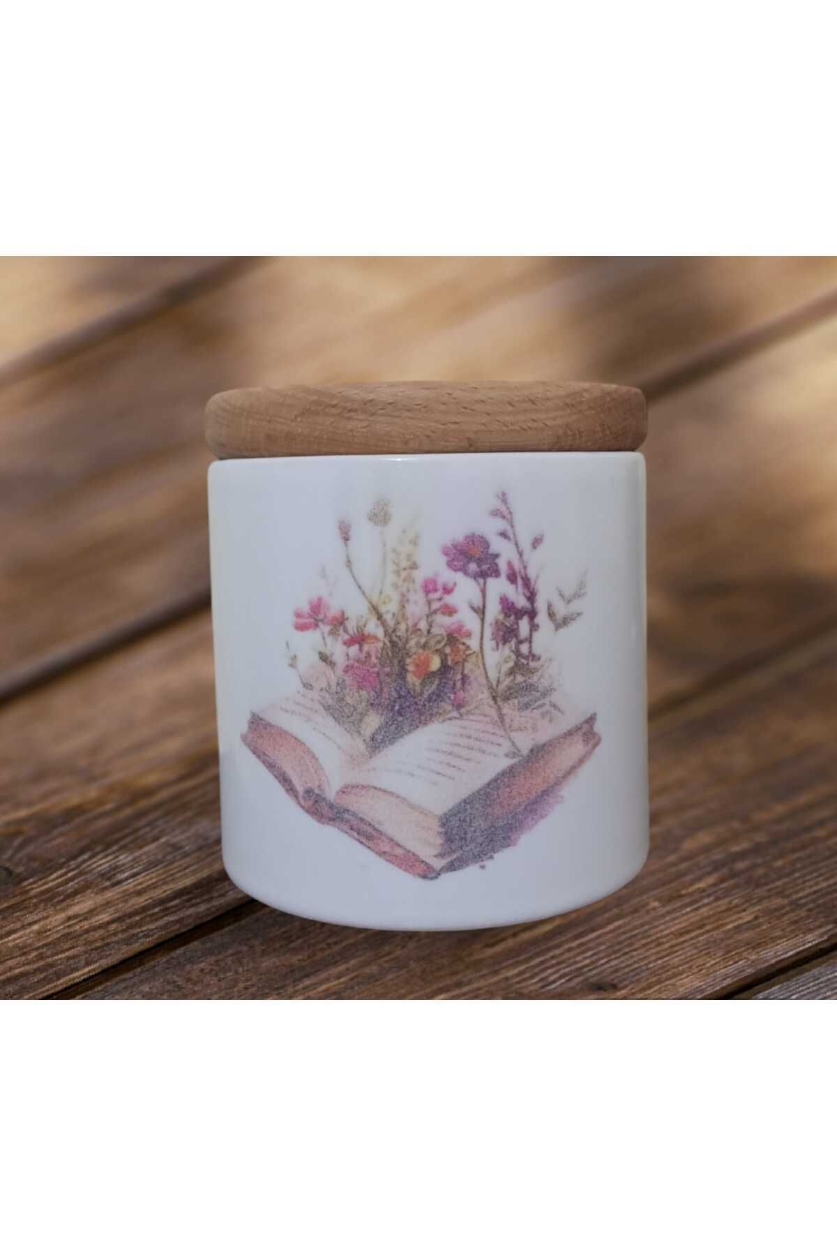 GameFruy Suport Pentru Pix Din Lemn Din Ceramică Cu Flori Cu Capac - Imprimat Cu Carte - One Size