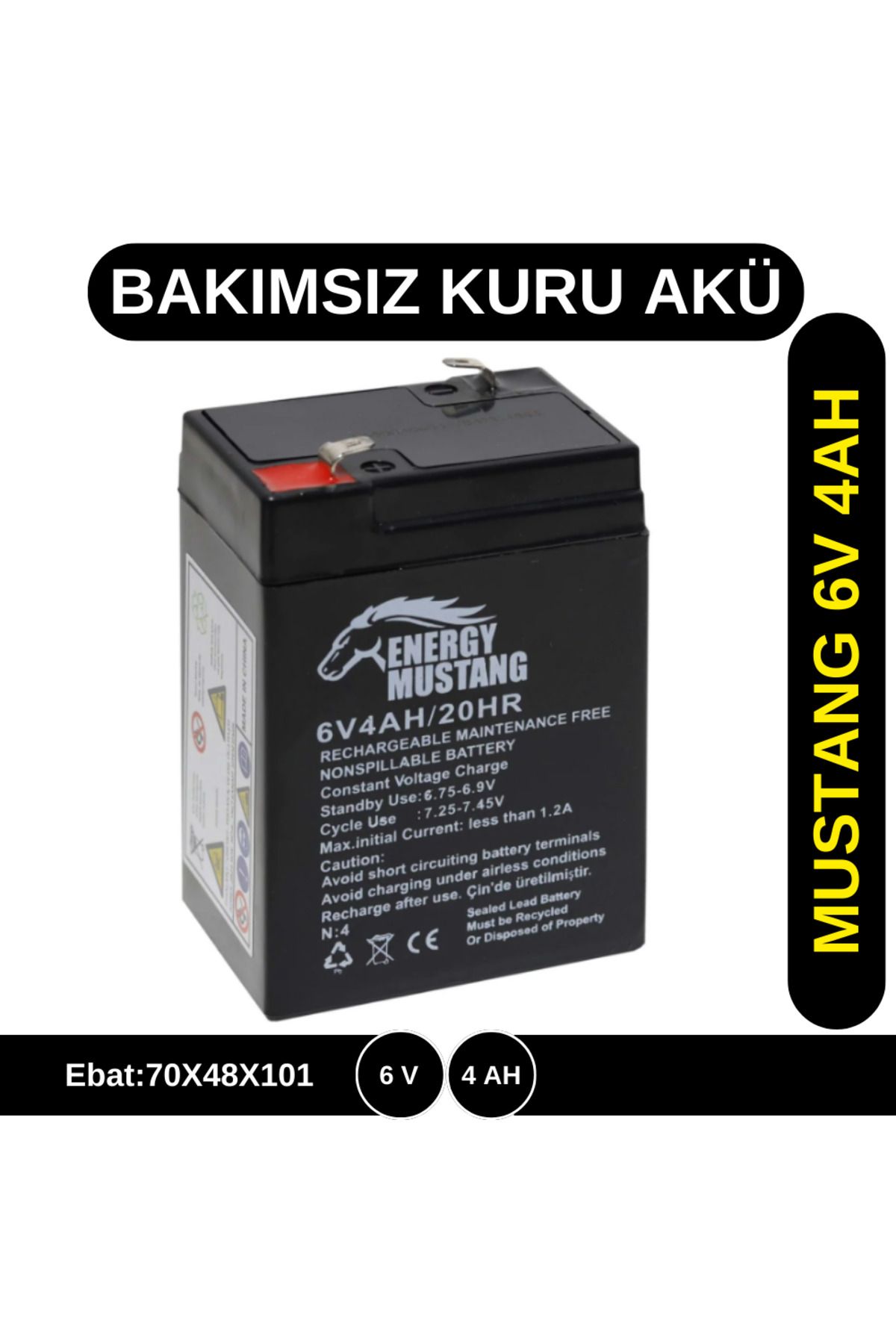 Mustang 6v 4ah Kuru Tip Akü - Işıldak Aküsü, Terazi Aküsü - Fiyatı