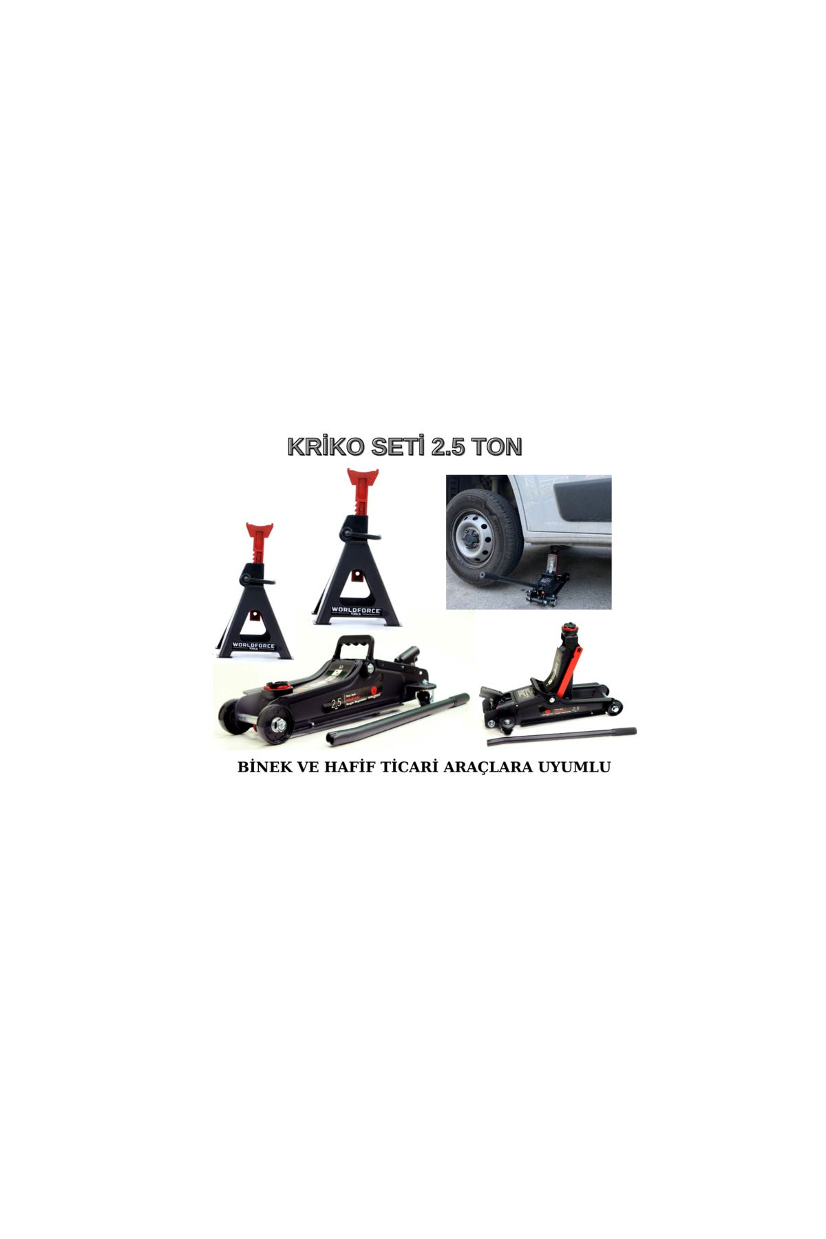 Worldforce Hidrolik Kriko Seti 2.5 Ton Kriko ve 2 Adet Kriko Standı Min: 90MM MAX:342MM