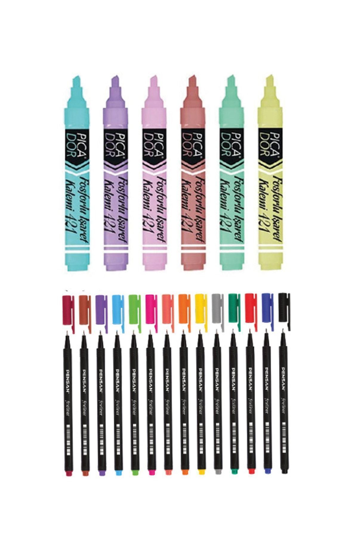 14 Renk Fineliner 0.4 Mm Ince Uçlu Kalem - Picador 6 Lı Pastel Işaretleme Kalemi Set