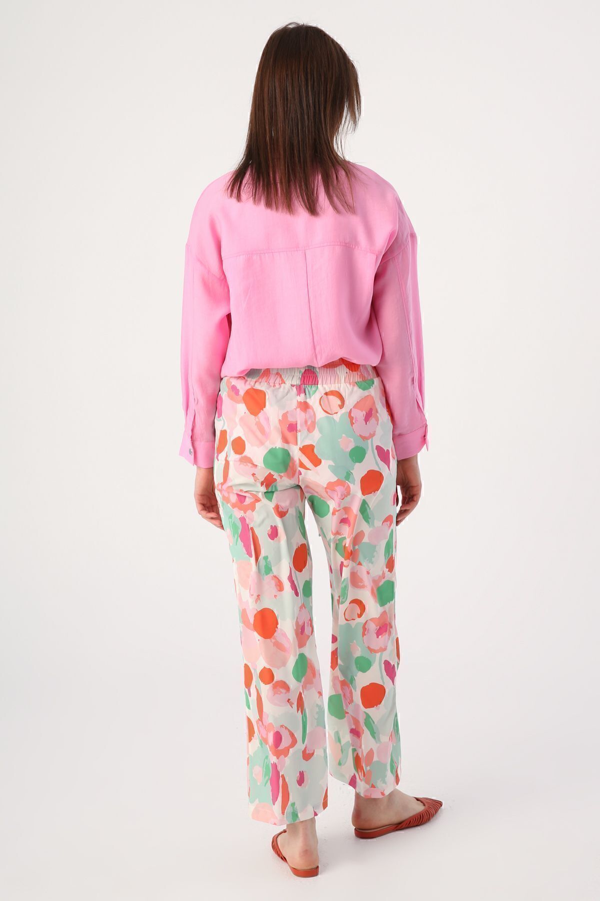 ALLDAY-White-Pink Patterned Comfortable Fit Trousers with Elastic Waist 5