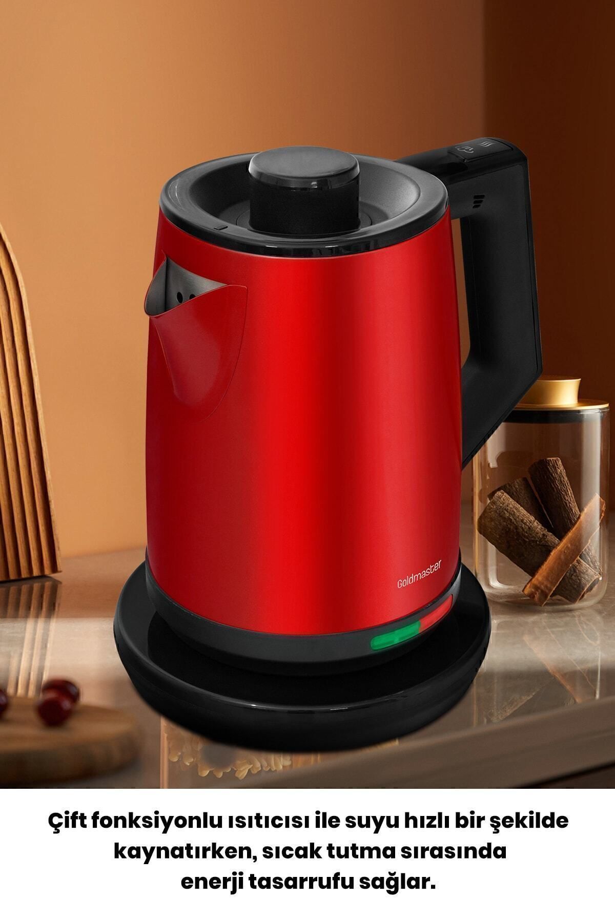 GOLDMASTER-Sip Matte Red Stainless Steel 2200 Watt Steel Tea Maker And Water Heater 8