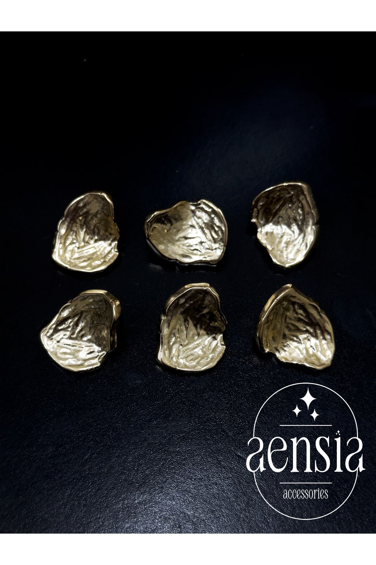 aensia-Light Gold Wrinkled Asymmetric Curved Shell Model Metal Coat Jacket Button 2.54 CM Button - Pack of 6 1