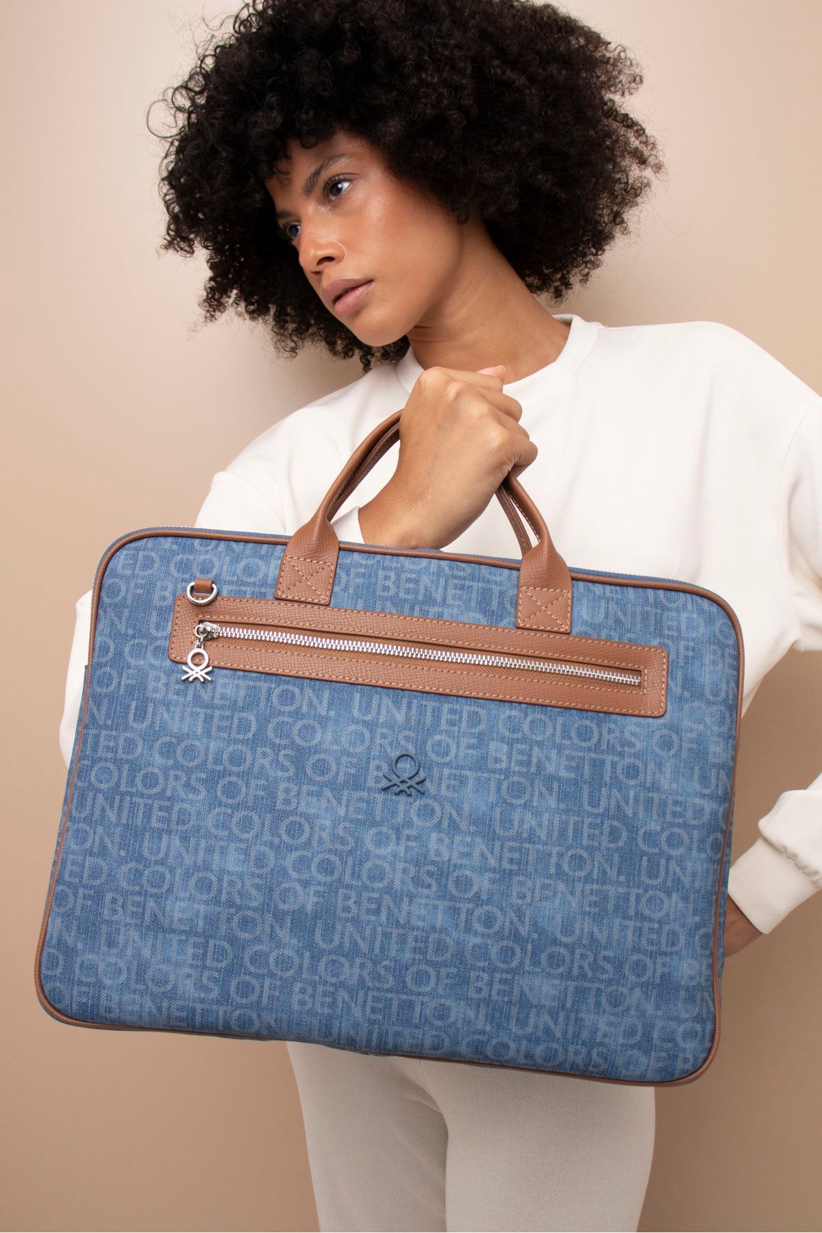 United Colors of Benetton-Benetton Unisex Evak Bag - Denim-Navy-Camel Bnt1393 1