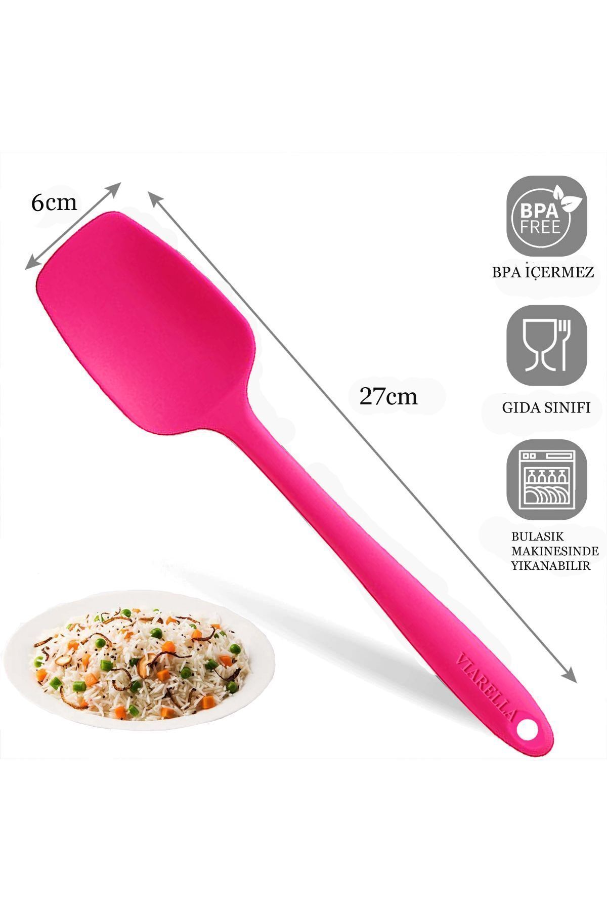 viarella-Silicone Spoon Spatula Set of 6 Fireproof Non-Stick Non-Scratch Fuchsia 4