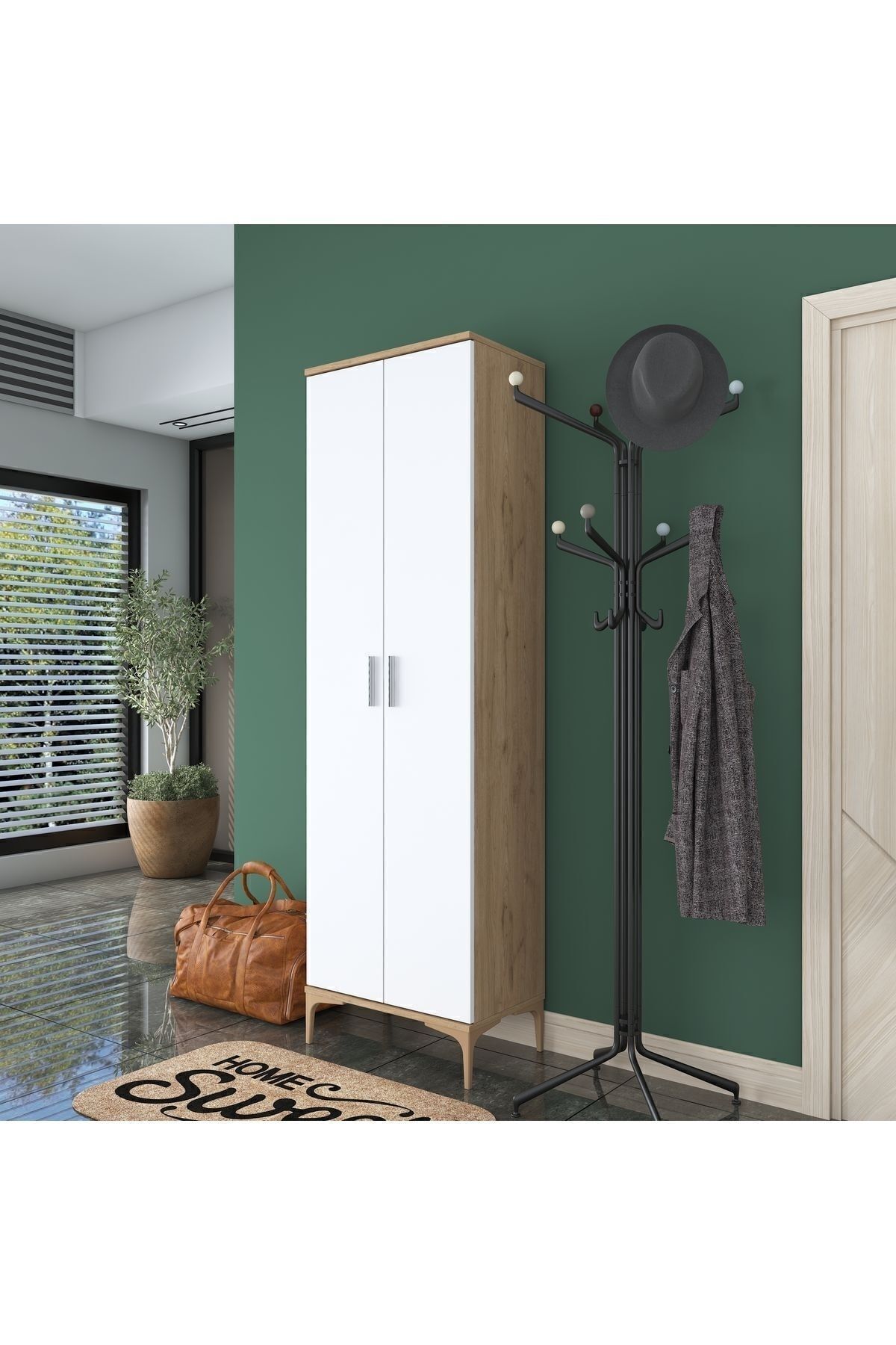 Rani Mobilya Rani Ea116 Ayakkabılık Portmanto 7 Raflı Çok Amaçlı Dolap Sepet Ceviz - Beyaz