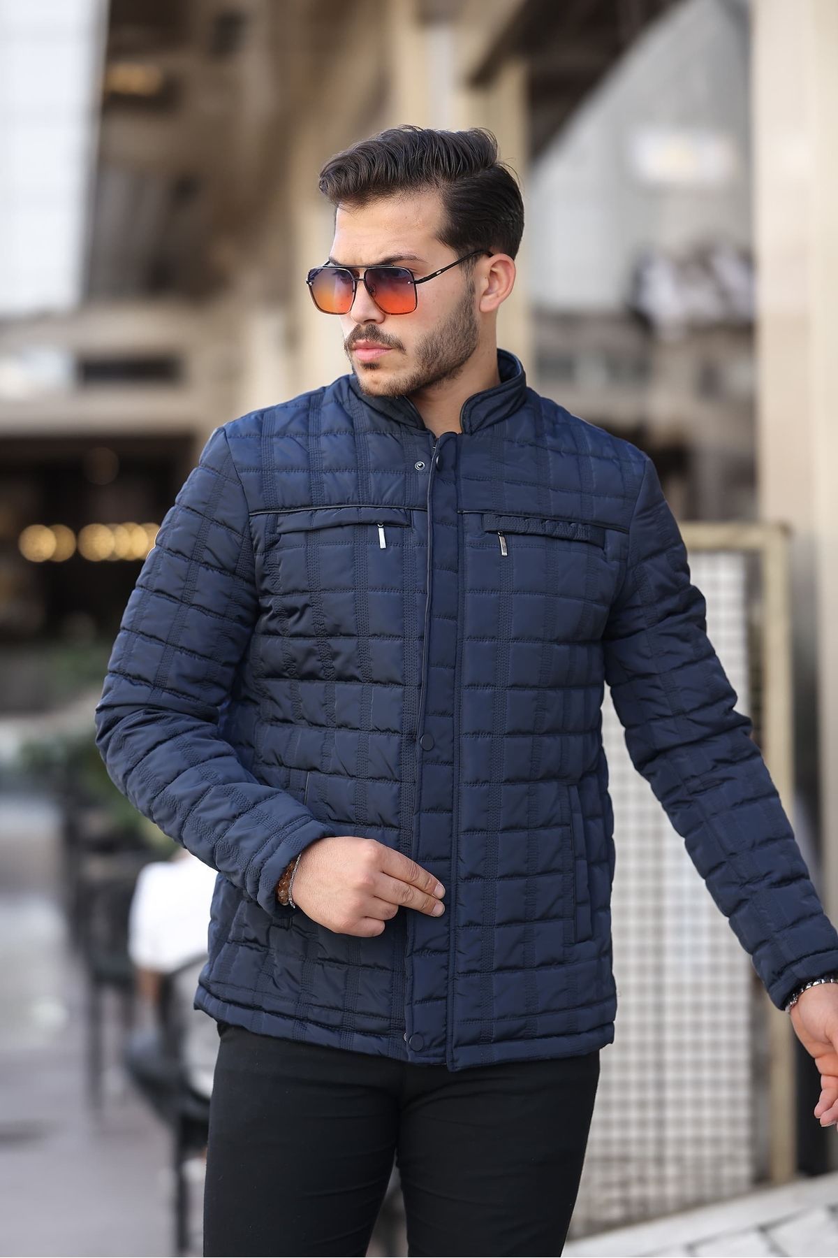 کاپشن پف دار و کت خزدار مردانه آبی سرمه ای آسایش کلاسیک لحاف ضد باد ضد آب Mero Life