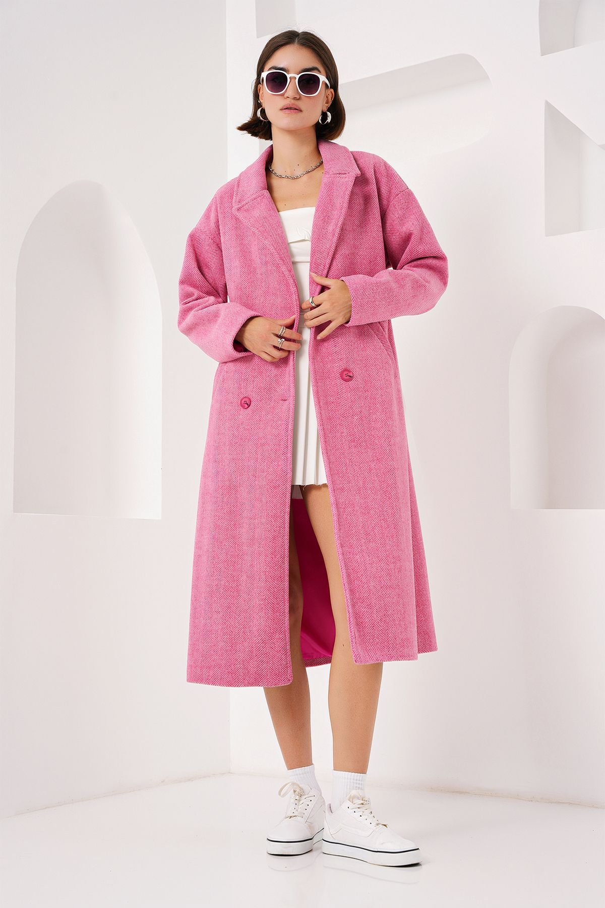 Bigdart-Fuchsia Oversize Weit geschnittener Langer Stamp Wollmantel 9113 3