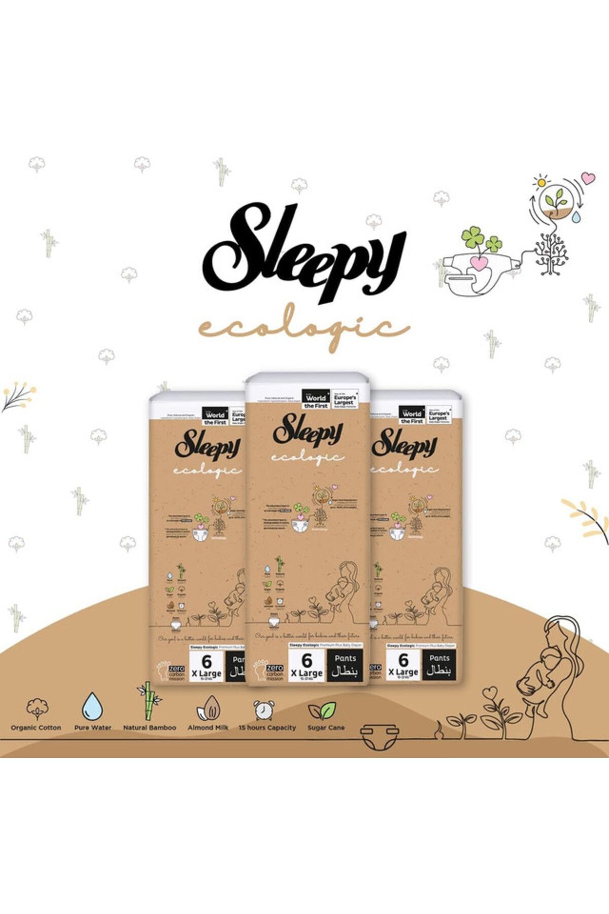 Sleepy-Ecologic Pants Size 6 | 2x32 Count | Eco-Friendly | Hypoallergenic | Absorbent | All-Natural 4