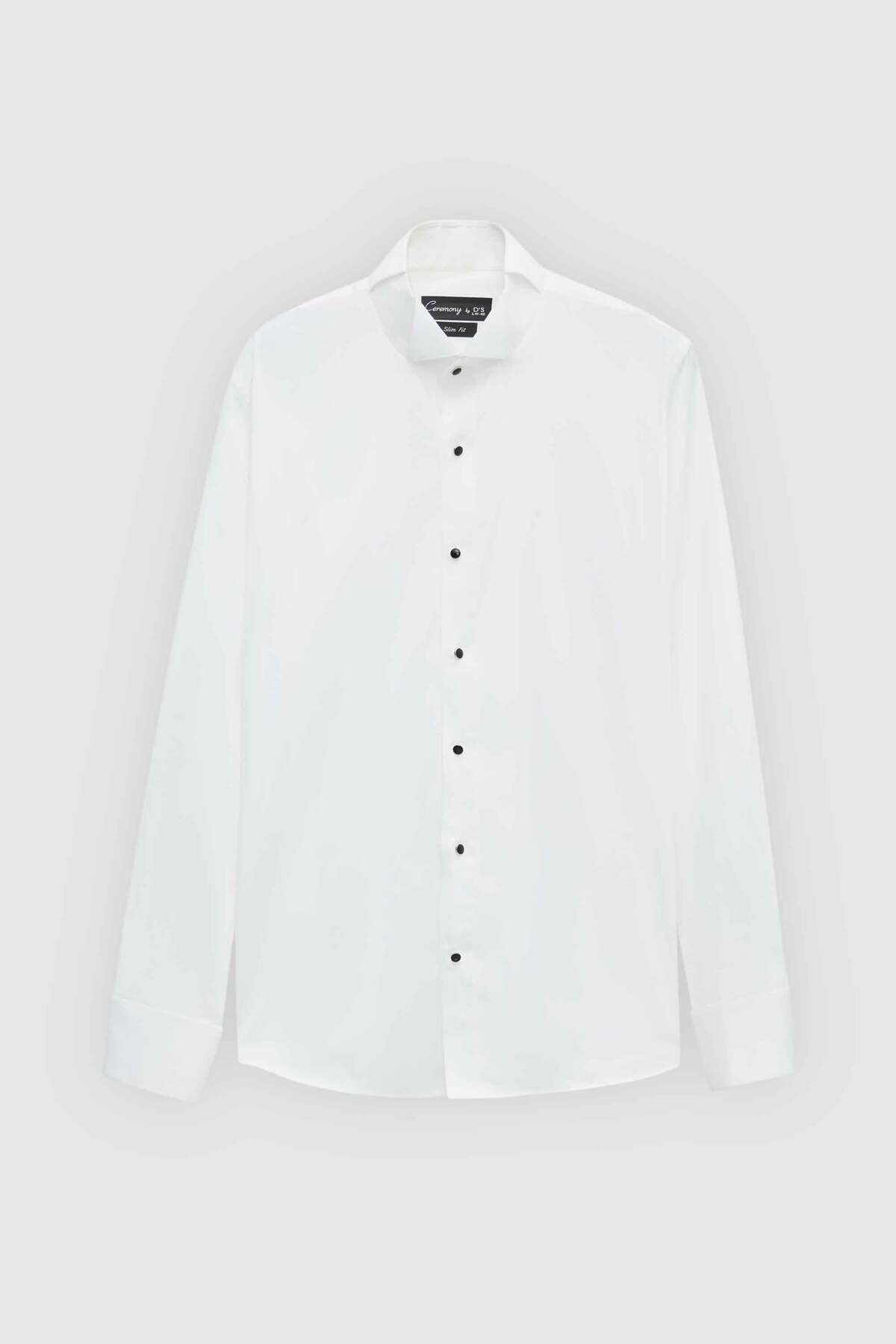 D'S Damat Ds Damat Slim Fit Beyaz Düz Smokin Gömlek görsel 6