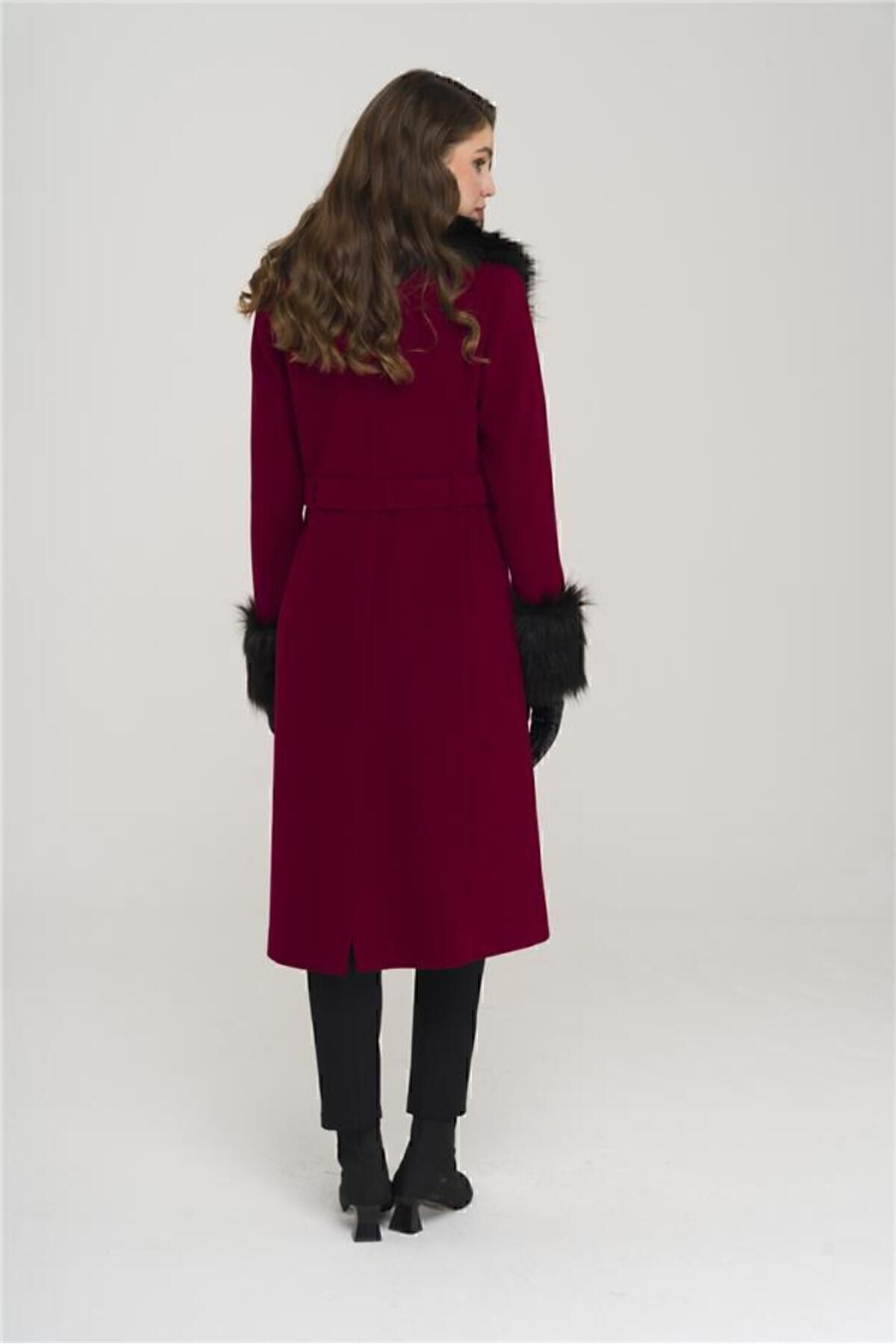Olcay-Medium Length Coat with Removable Collar and Sleeves and Button Closure FES 3905 8