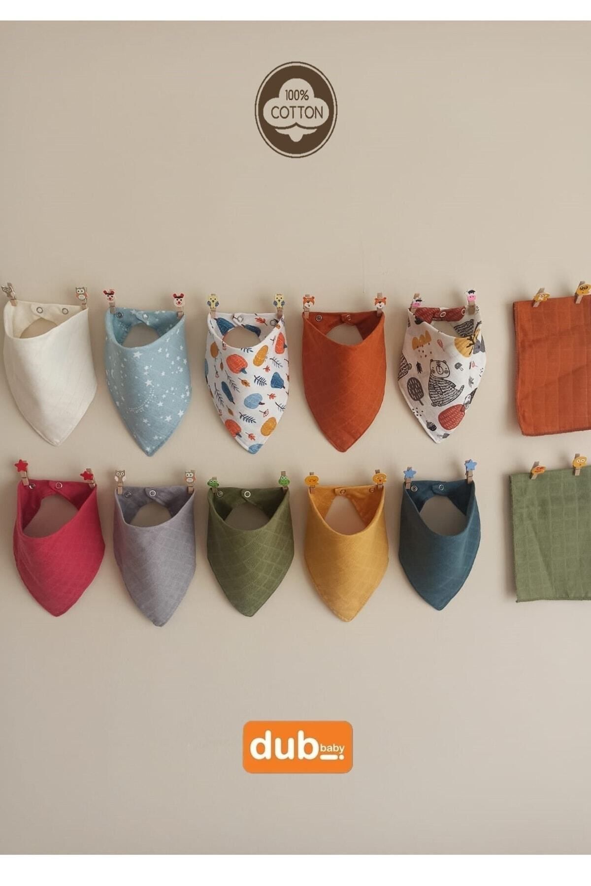 dubi baby 10 Adet Organik Müslin % 100 Pamuklu Bebek Fuları Salya Mama Önlüğü