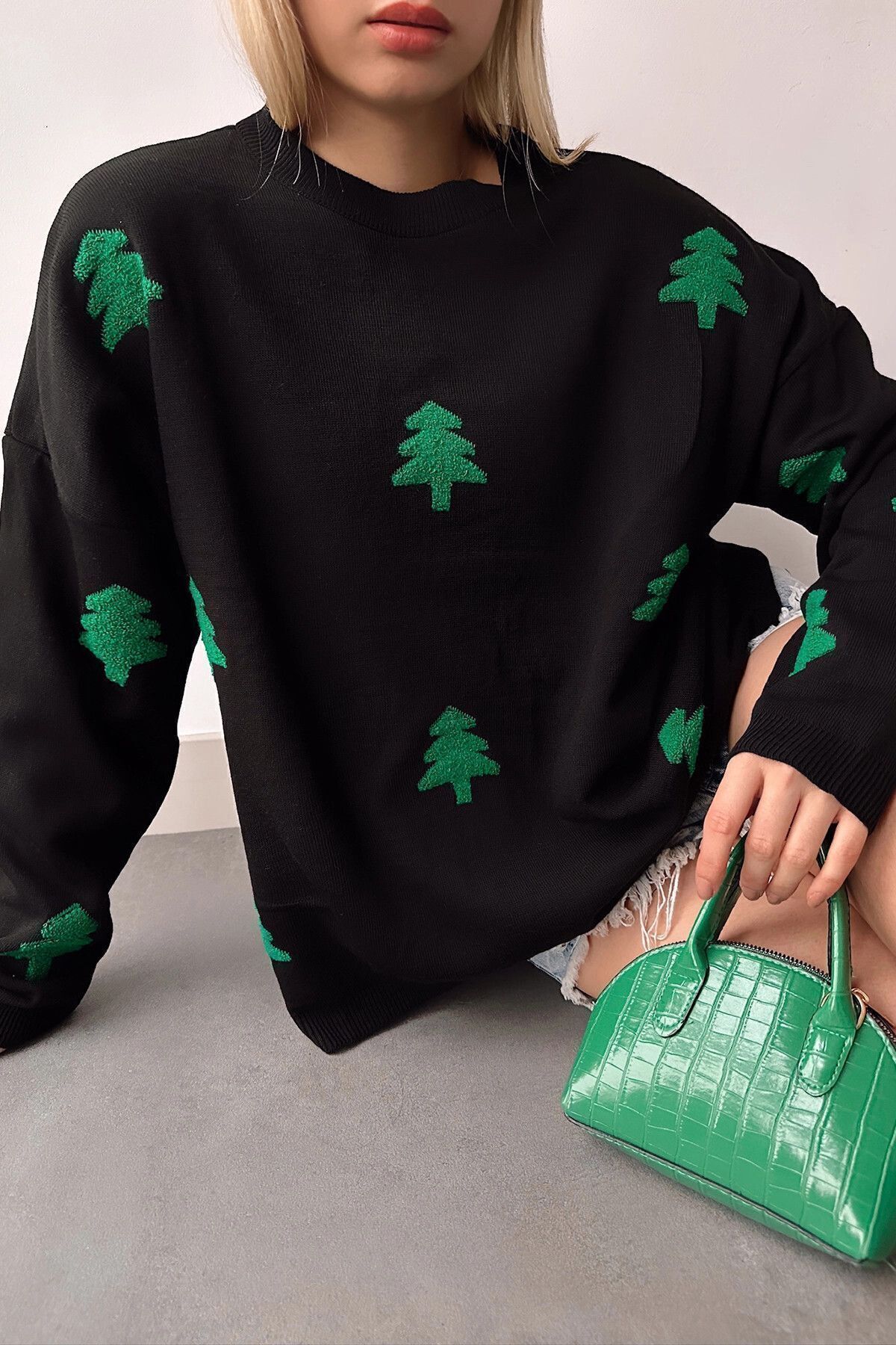 bacc-Women's Black Oversize Knitwear Sweater Bc 231051 4
