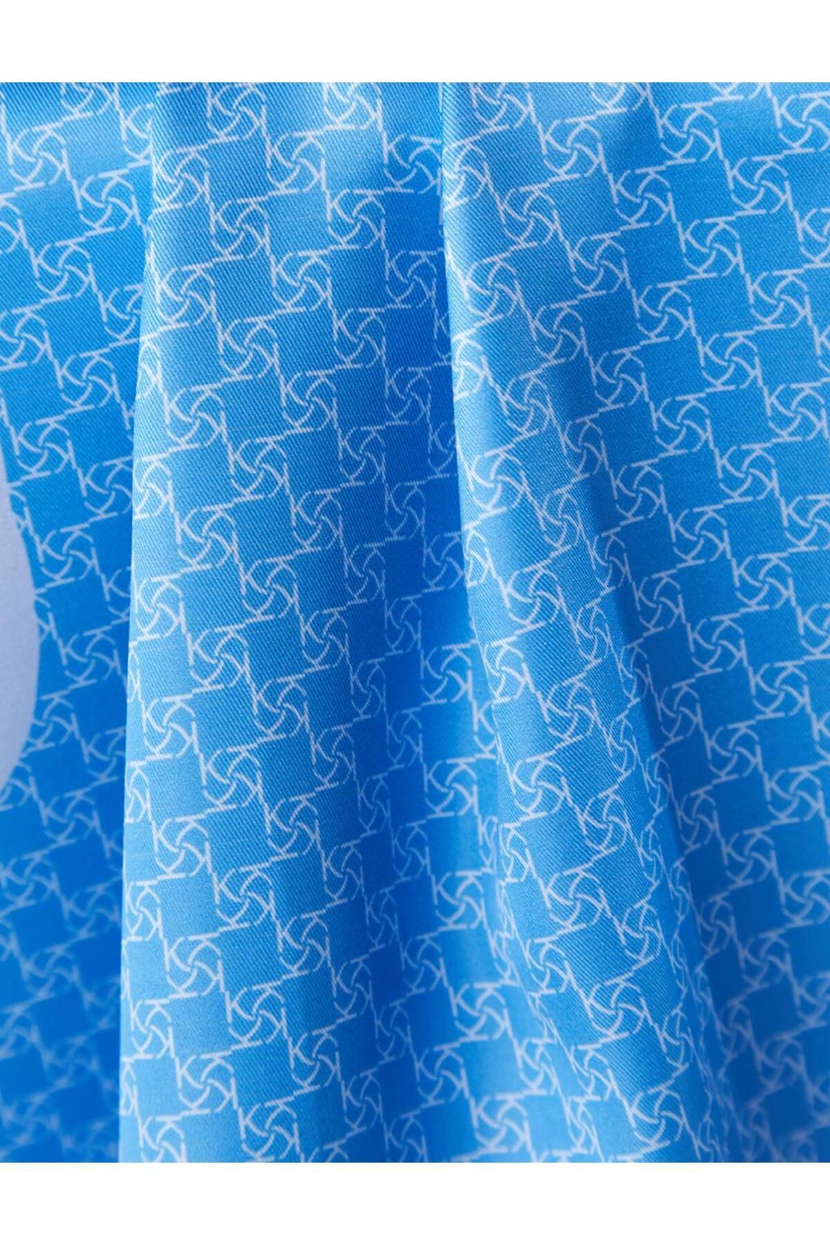 Kayra-Frame Abstract Patterned Monogram Scarf Indigo 3