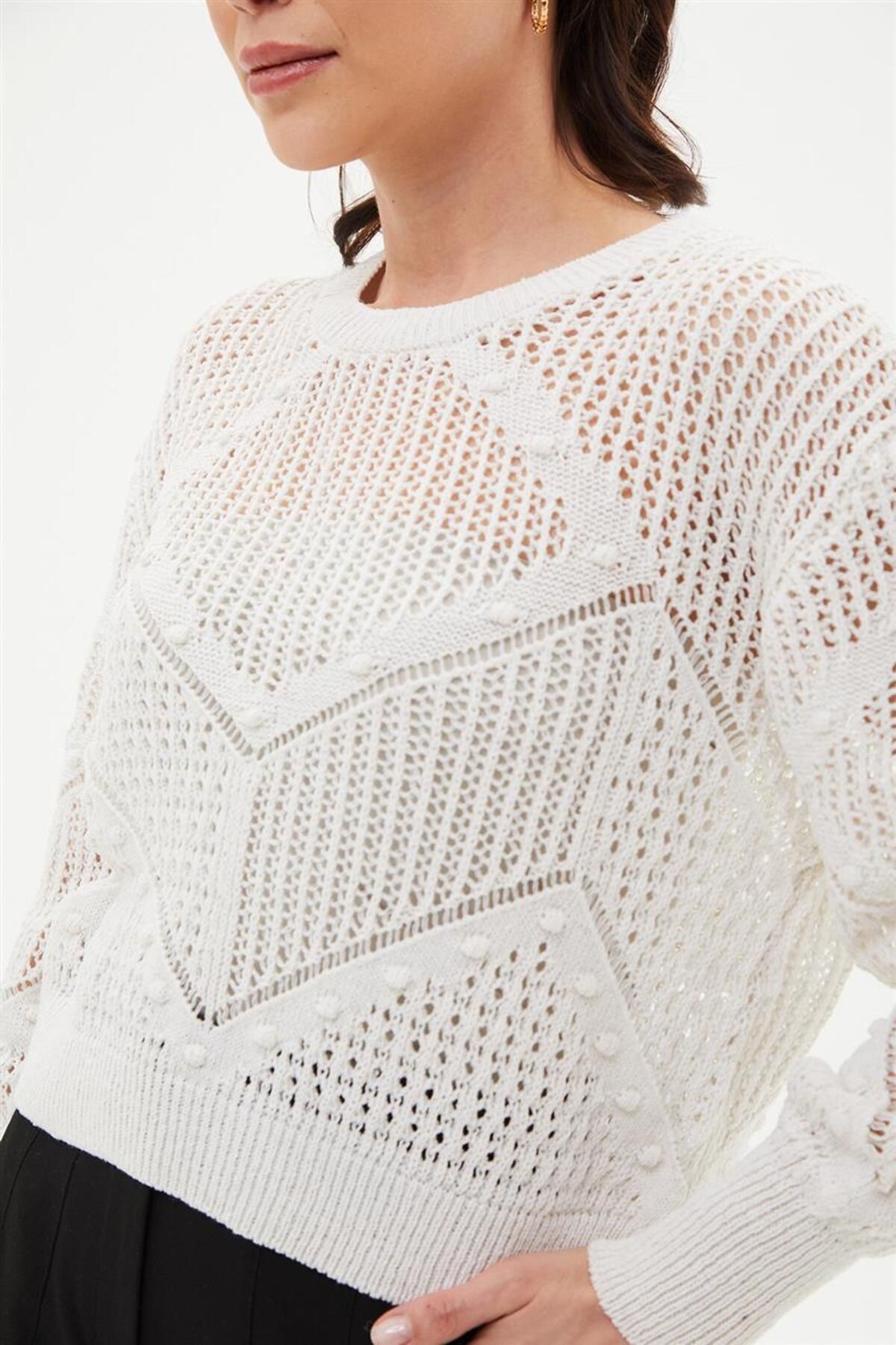 Mood Elite-Openwork Cream Sweater - 1650 Model 12 5