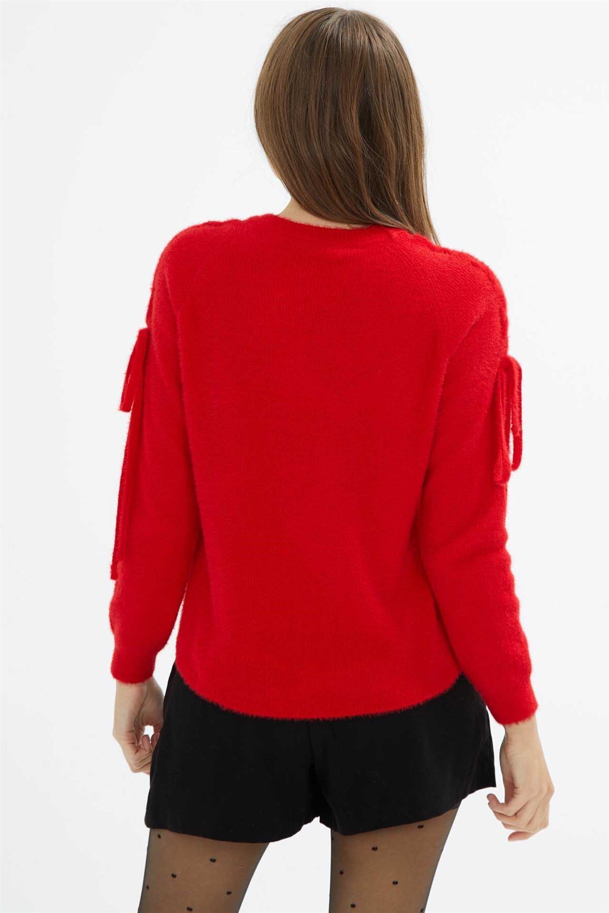 Two Mail-Lace-up Blouse with Sleeves Red 4