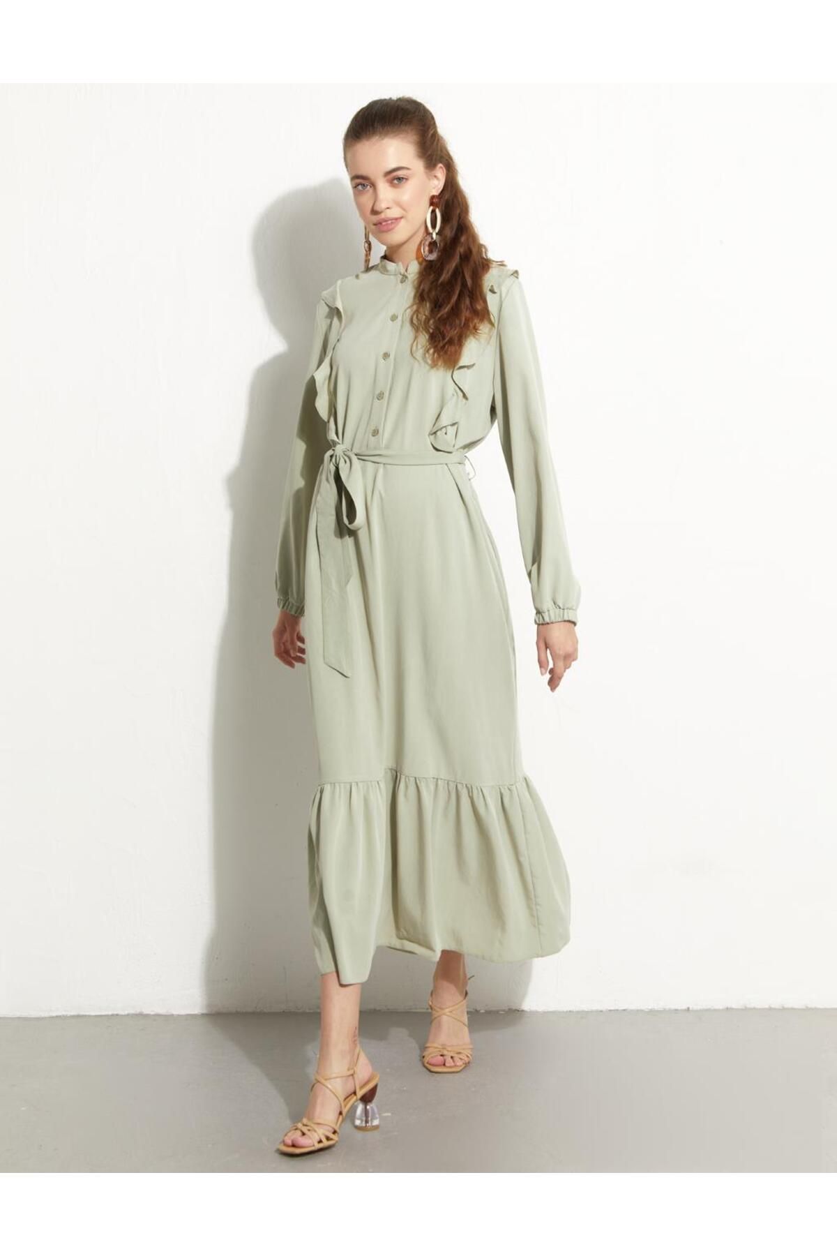 Vivencia-Mold Green Floor-Length Layered Dress 1