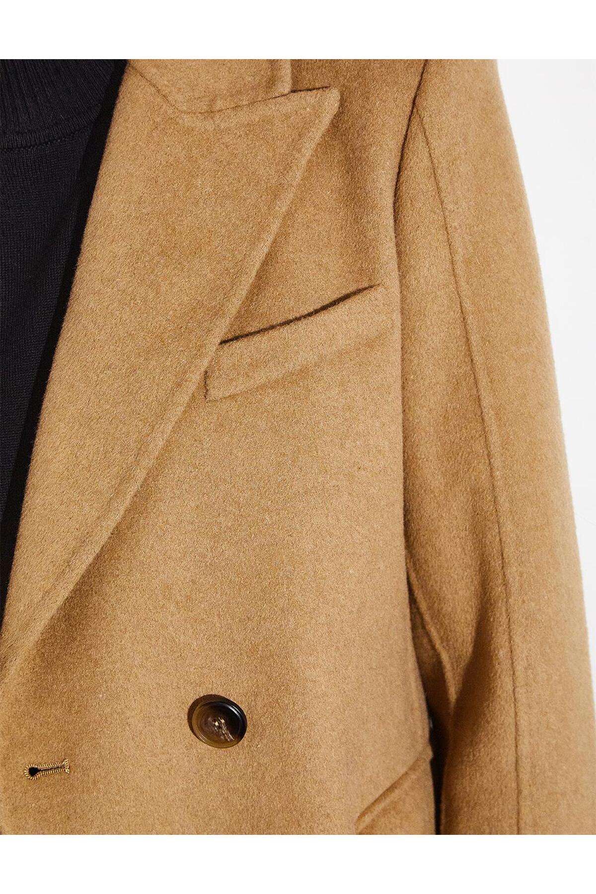 Kayra  Premium Yün Çift Düğmeli Kaban Camel - Görsel 6