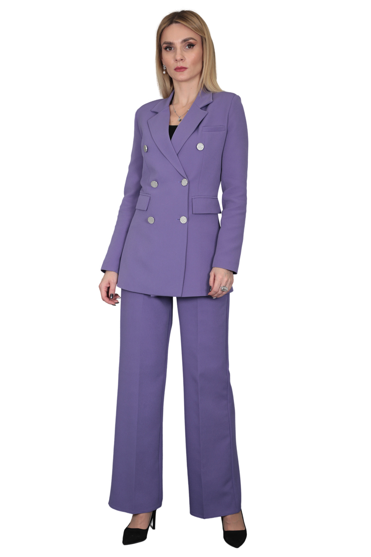 Men's Collar Dry Collar Blazer Jacket & Wide Leg Pants-Lilac
