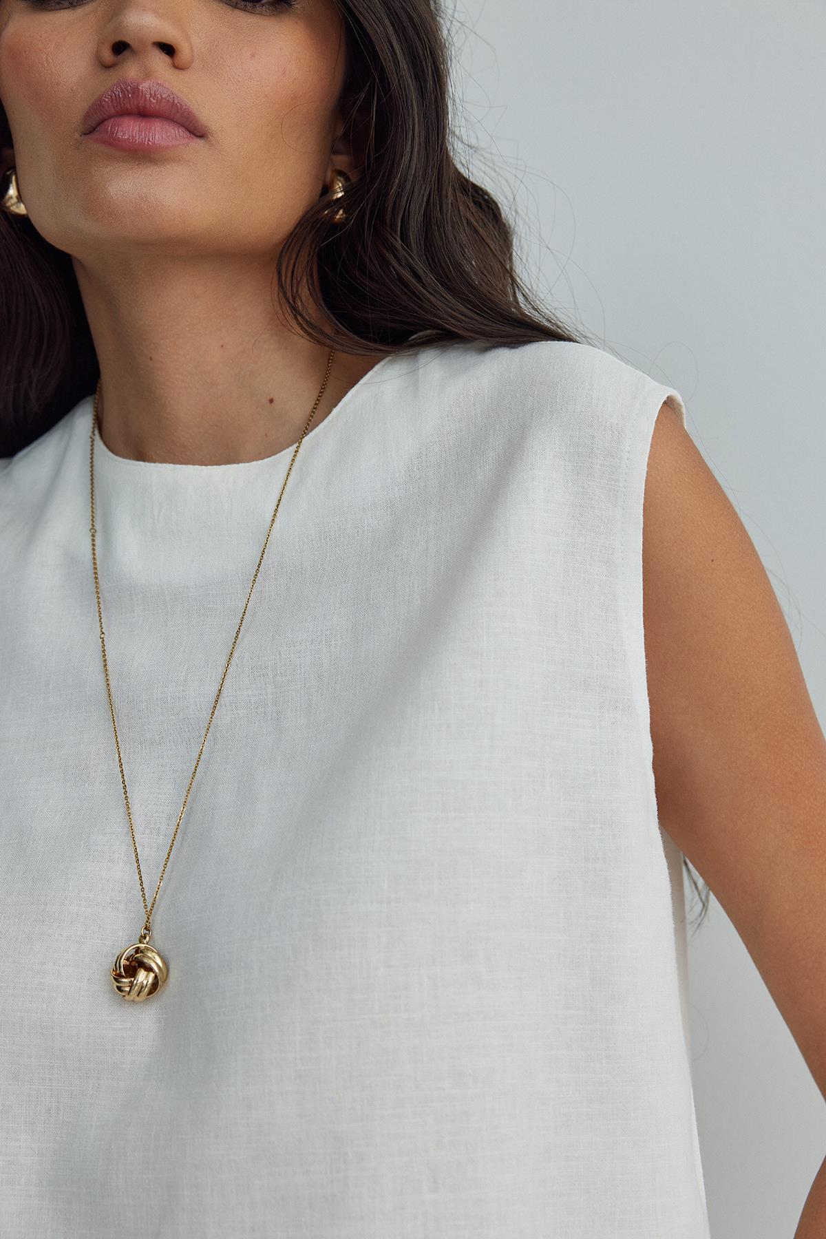 Suud Collection  Ekru Lavin Sıfır Kol Keten Bluz - Görsel 4