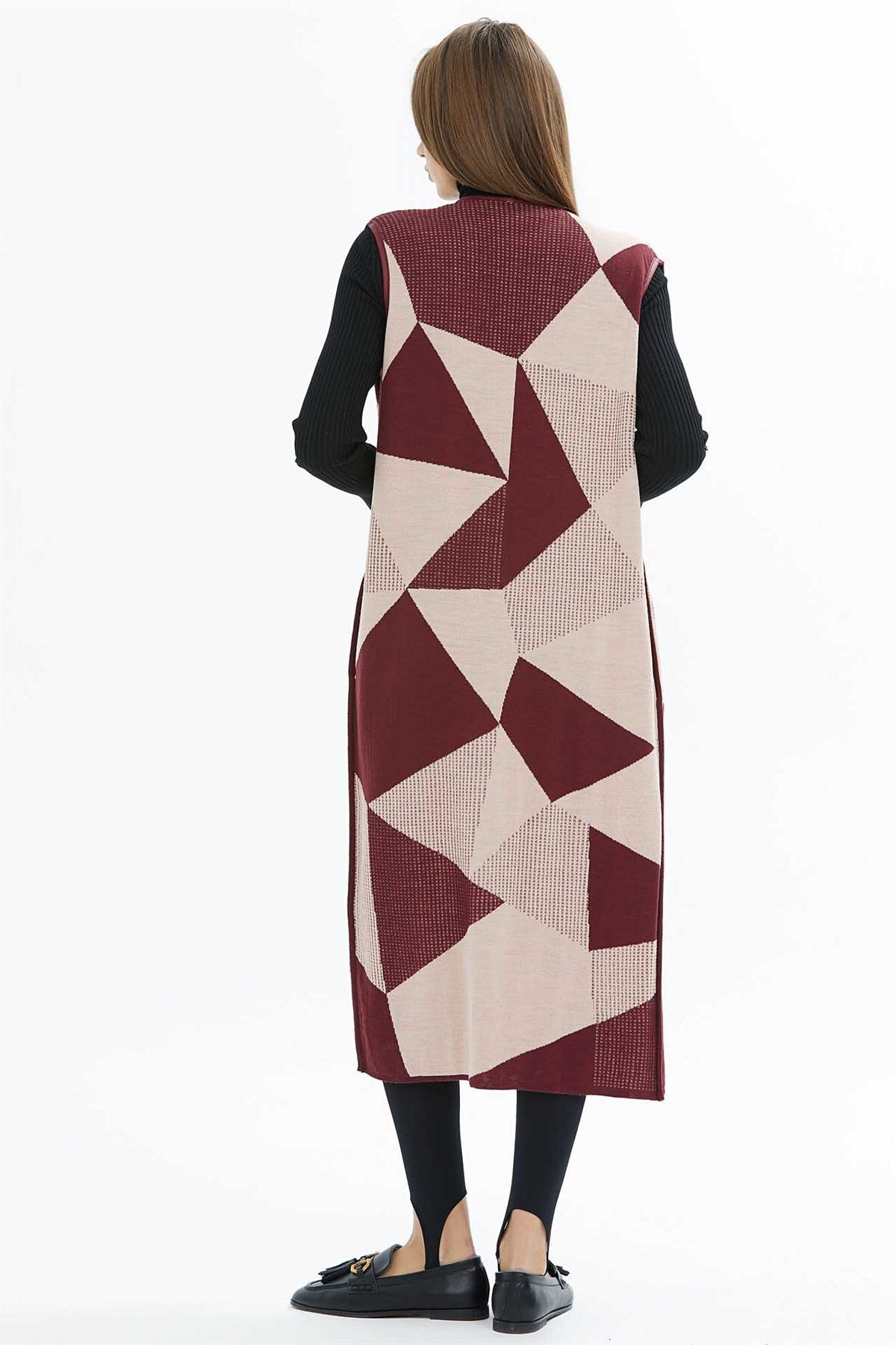 Two Mail-Long Knitwear with Piping Detail Claret Red-Powder 4