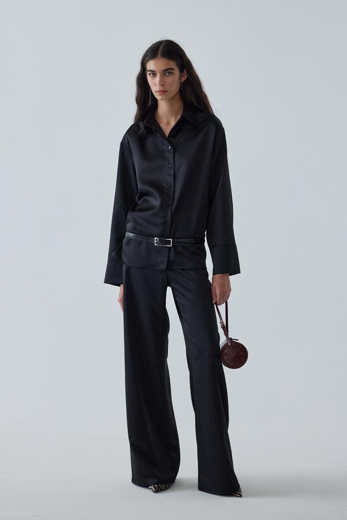 Suud Collection-Pol Satin Black Trousers 5