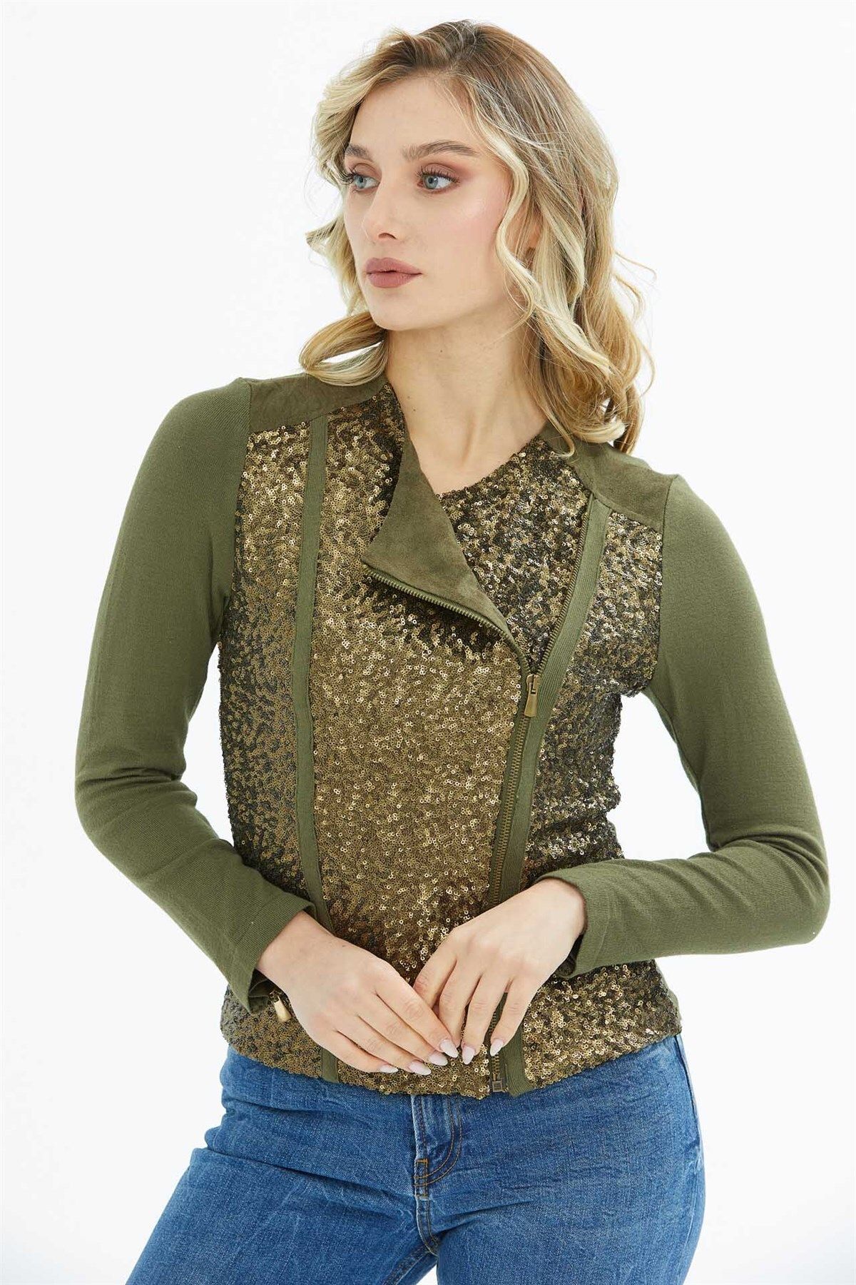 Two Mail-Sequin Detailed Knitwear Khaki 3