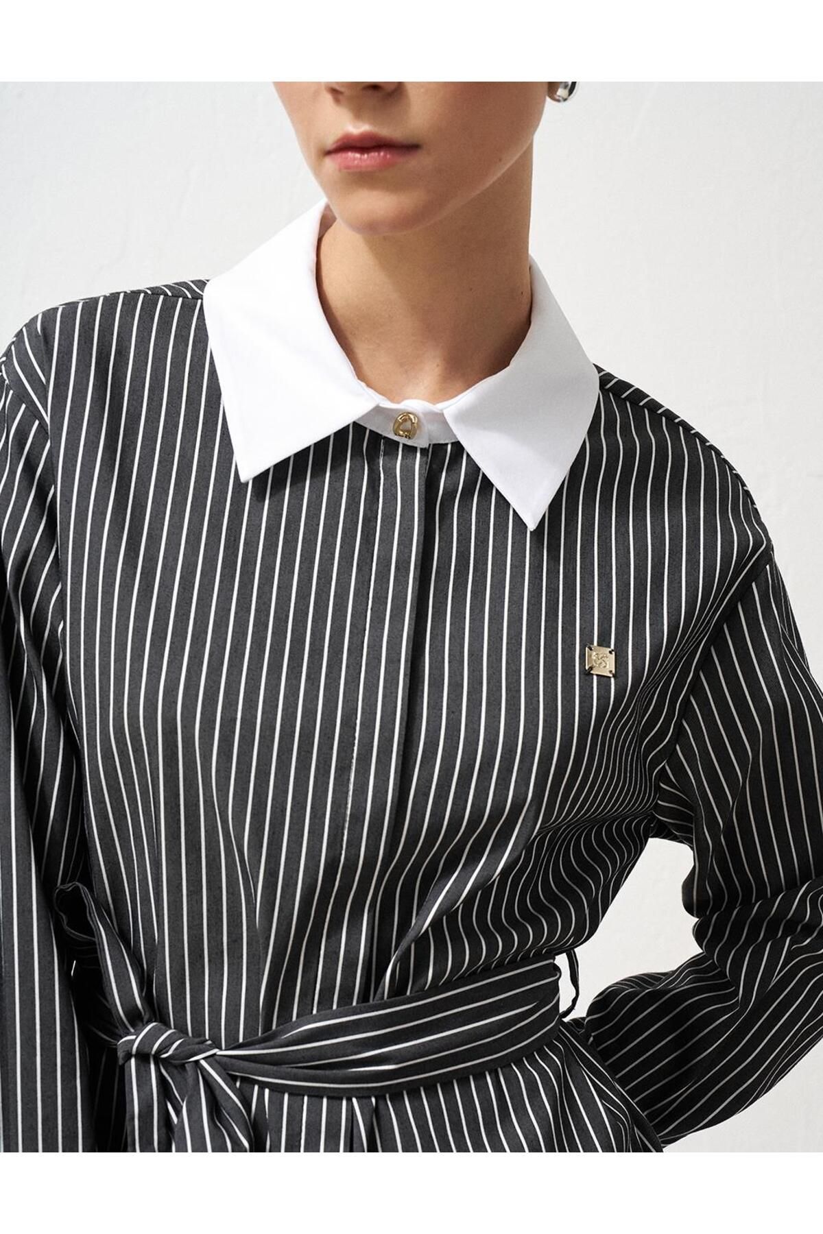 Kayra-Black Striped Belted Tunic 5