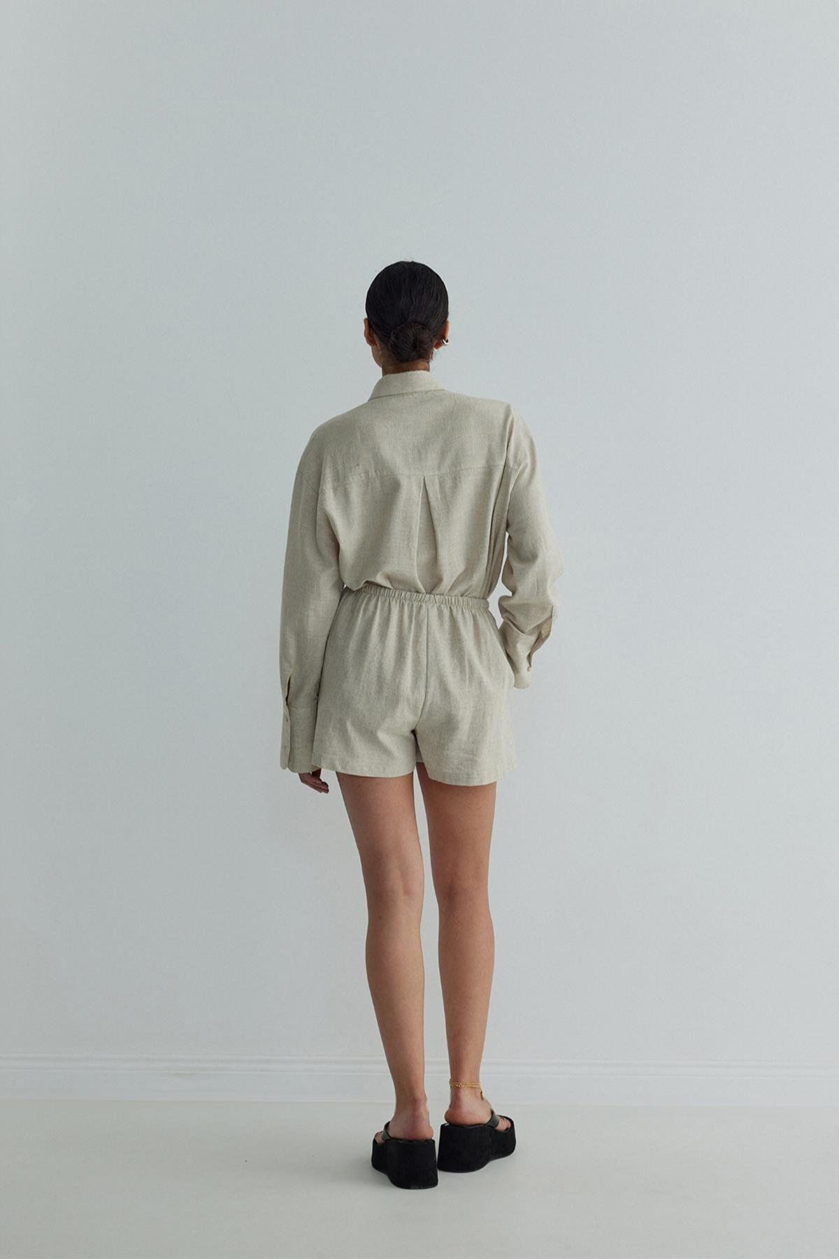 Suud Collection-Linen Shorts - Natural Barley Elastic Design 4